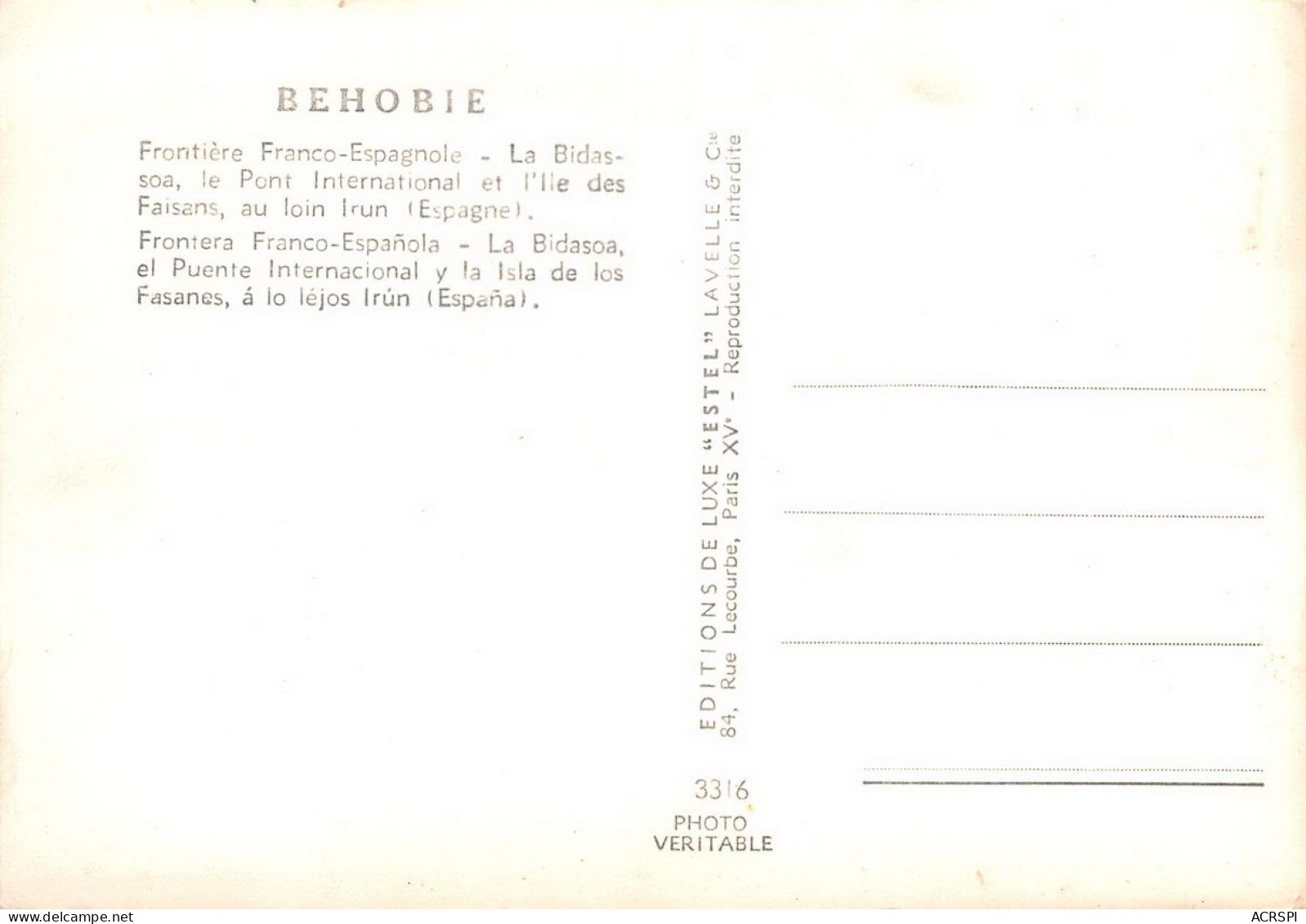 BEHOBIE  La Frontiere Et La Bidasoa  30 (scan Recto Verso)KEVREN0678 - Béhobie