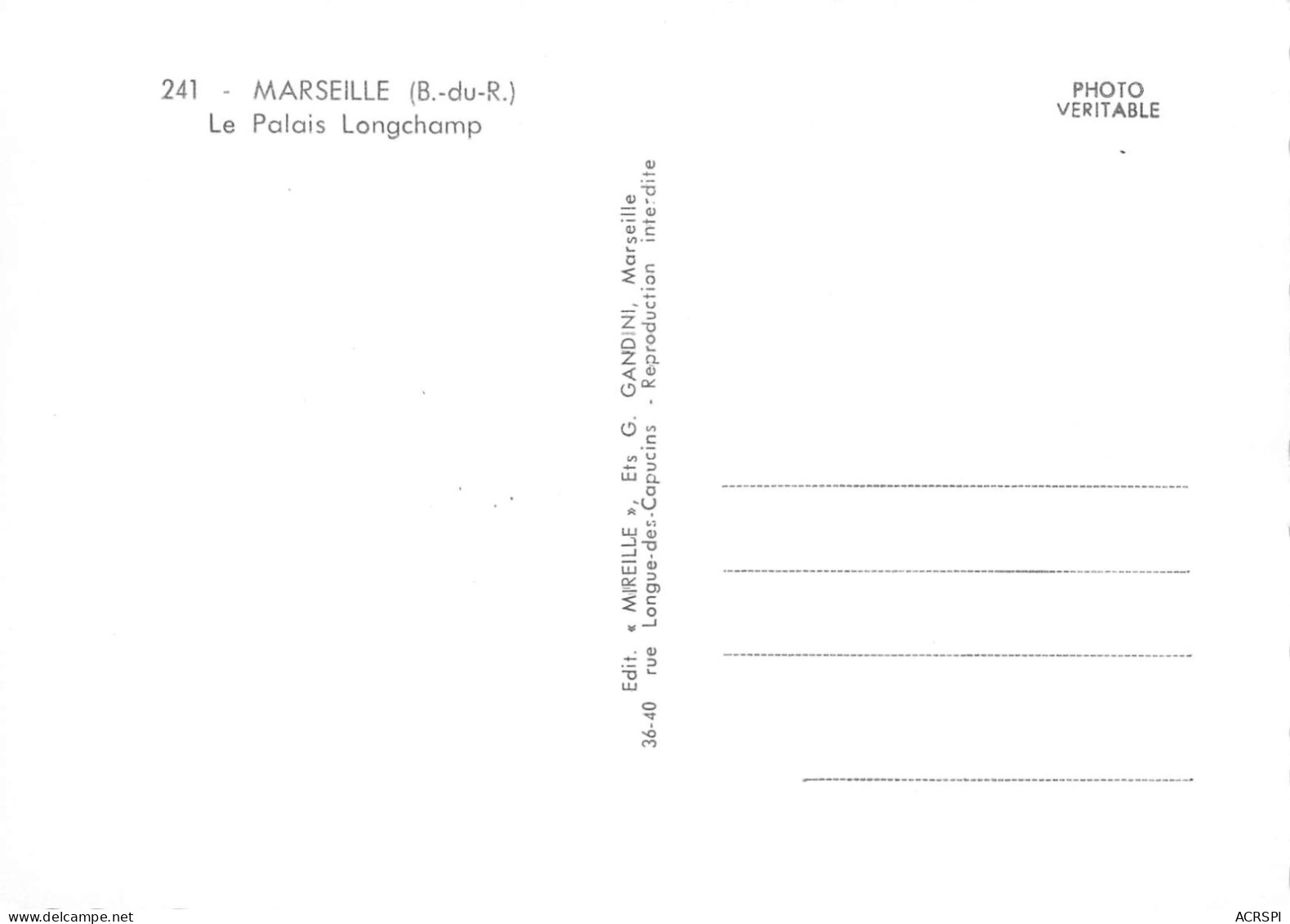 MARSEILLE  Le Palais De Longchamp  46 (scan Recto Verso)KEVREN0691 - Castellane, Prado, Menpenti, Rouet
