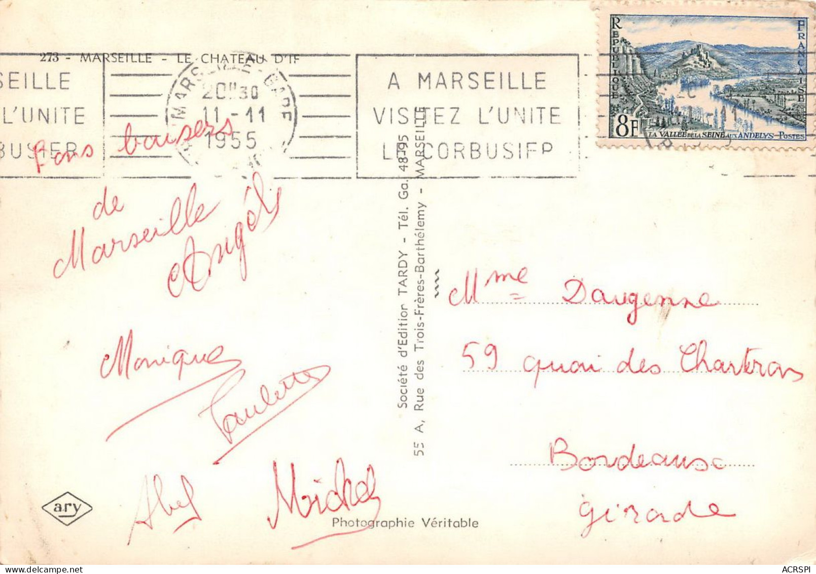 MARSEILLE Le Chateau D'IF Vue Aerienne Au Fond Le Massif De Marseilleveyre  6 (scan Recto Verso)KEVREN0692 - Château D'If, Frioul, Iles ...
