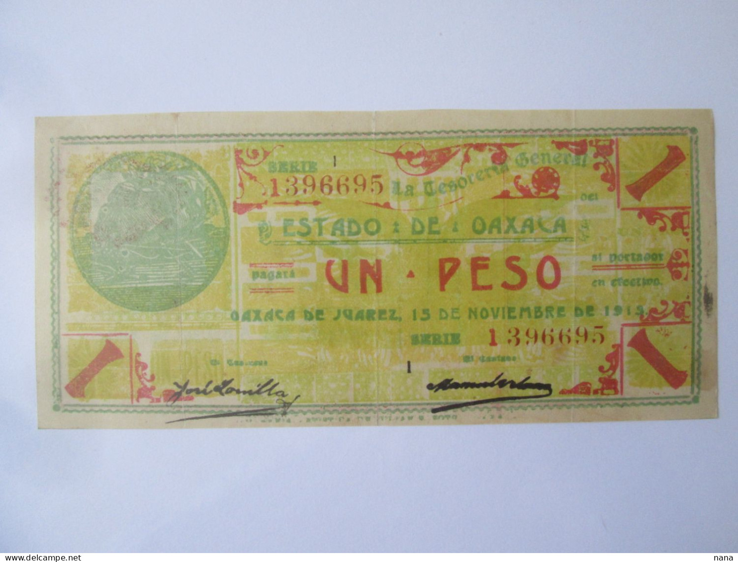 Mexico 1 Peso 1915 Oaxaca State Banknote,see Pictures - Mexiko