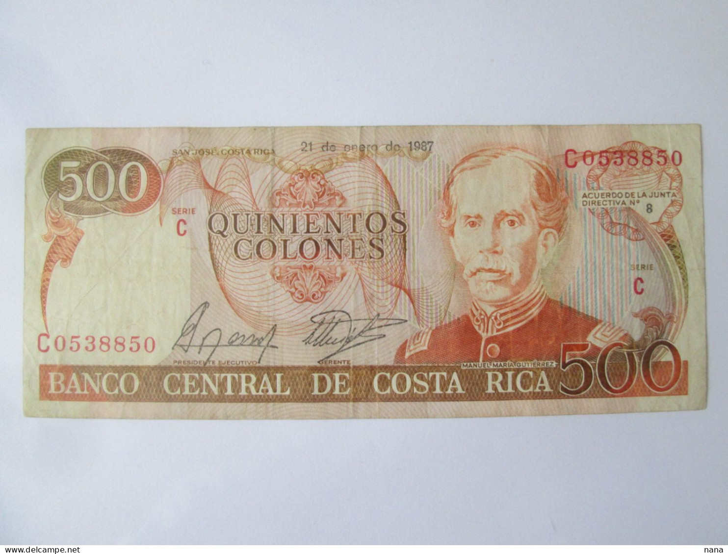 Costa Rica 500 Colones Annee Rare 1987 Billet De Banque/Banknote 500 Colones 1987 Rare Year - Costa Rica