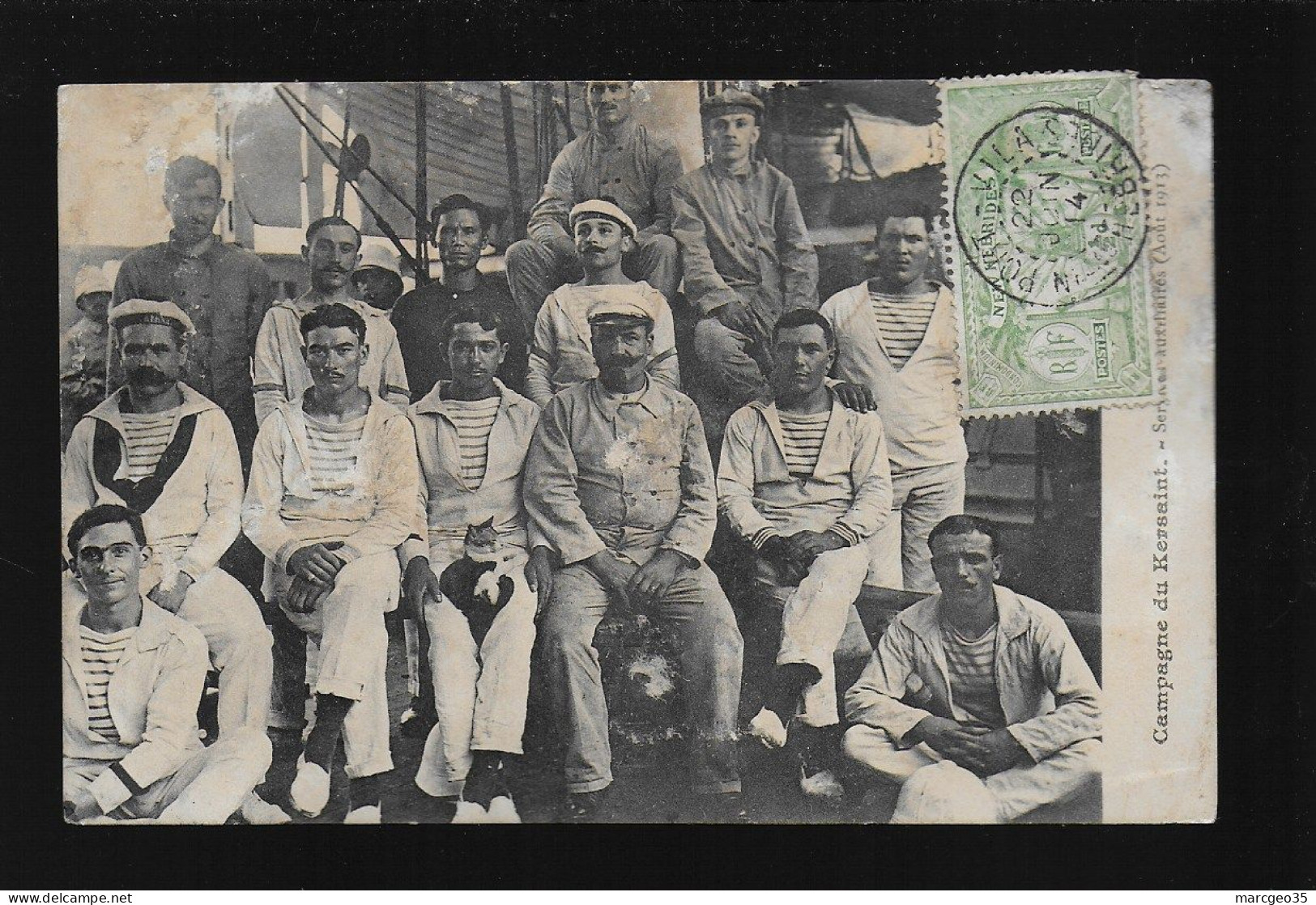 Campagne Du Kersaint Services Auxiliaires Août 1913 Timbre Stamp Nouvelles Hébrides , Chat - Vanuatu