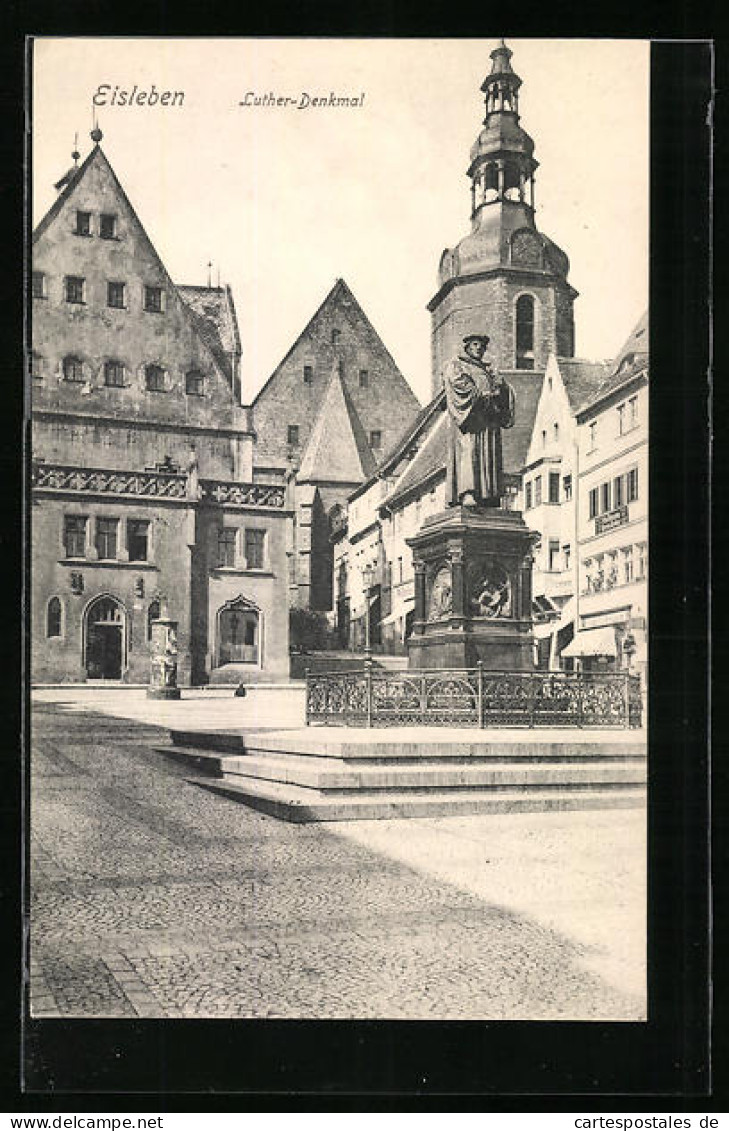 AK Eisleben, Luther-Denkmal Mit Kirche  - Lutherstadt Eisleben