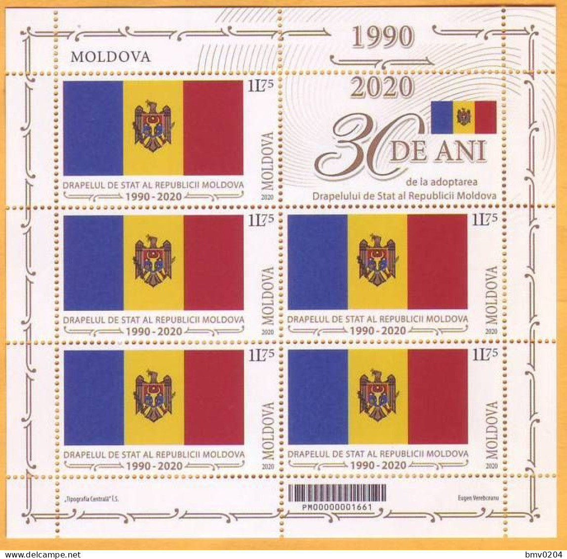 2020  Moldova Moldavie  Sheet  30 Years Since The Adoption Of Republic Of Moldova National Flag Mint - Briefmarken
