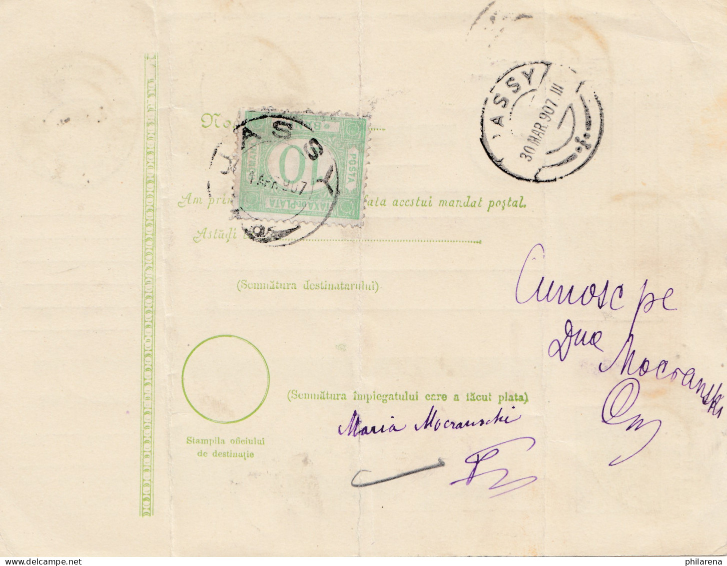 Rumänien: 1907: Mandat Postal Alexandria Nach Lassy - Other & Unclassified