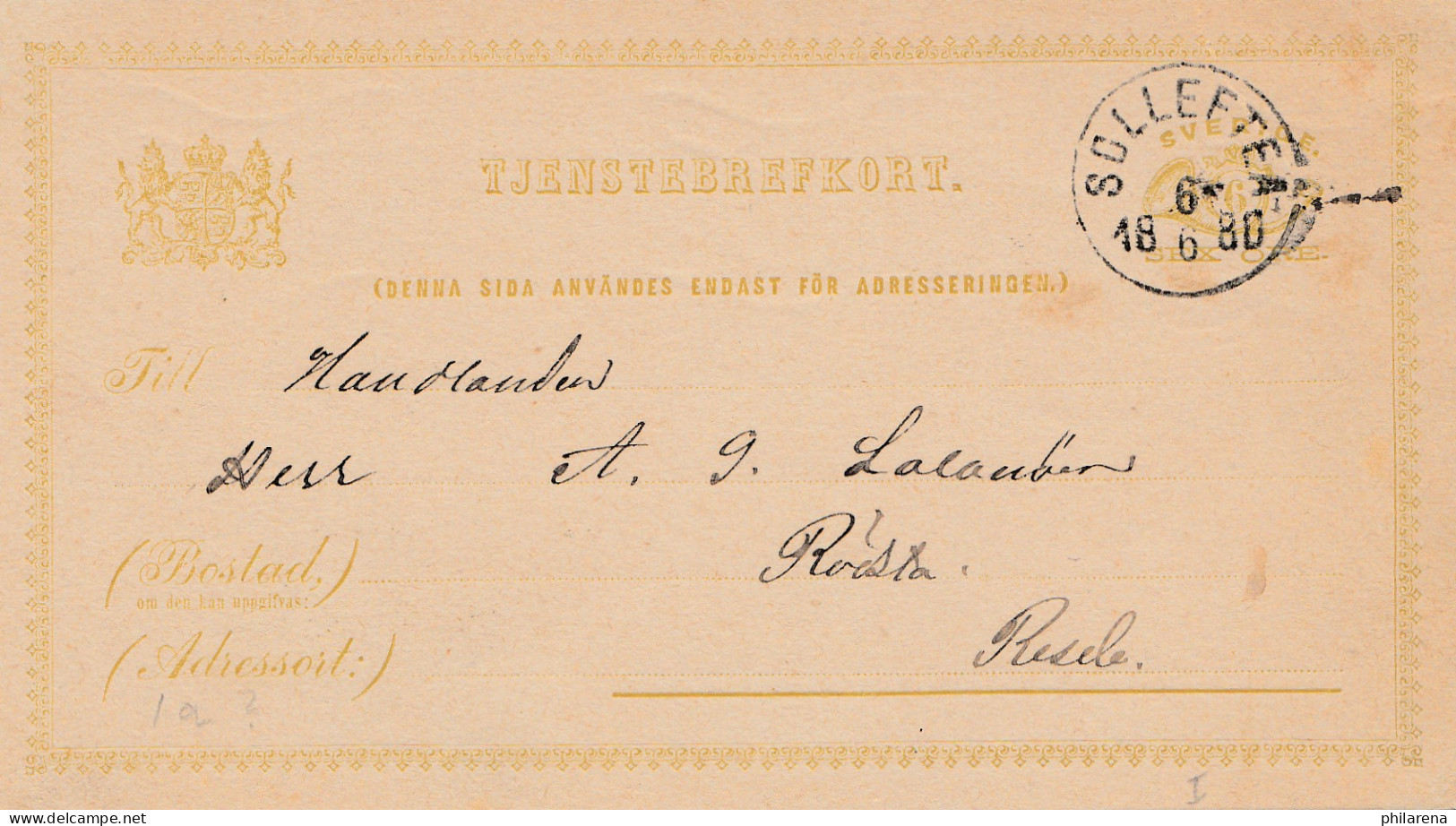 Schweden: 1880: Solleftea Auf Ganzsache P1 - Other & Unclassified