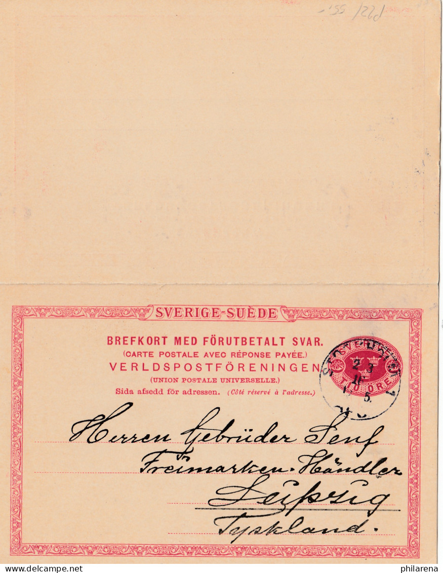 Schweden: 1913: Ganzsache An Gebrüder Senf, Leipzig - Other & Unclassified