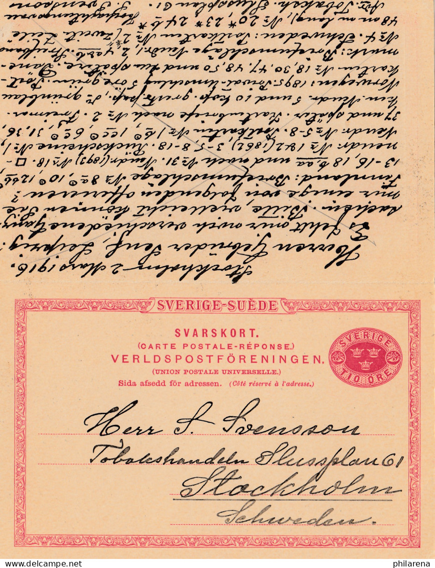 Schweden: 1913: Ganzsache An Gebrüder Senf, Leipzig - Other & Unclassified