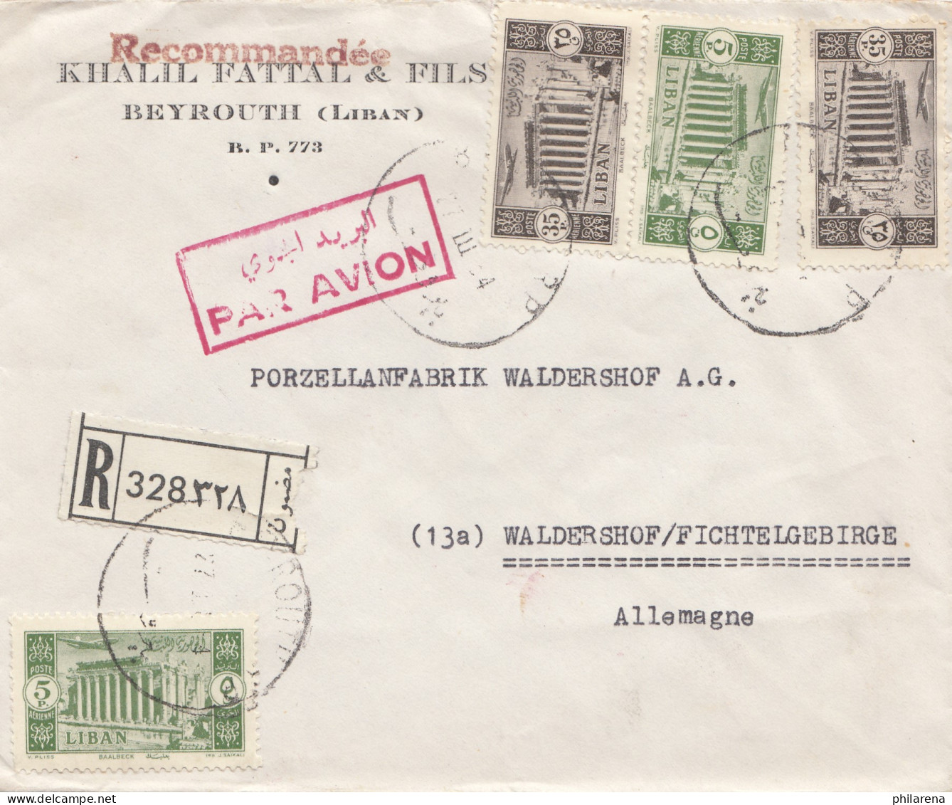 Libanon: 1954: Beyrouth To Waldershof, Registered - Lebanon