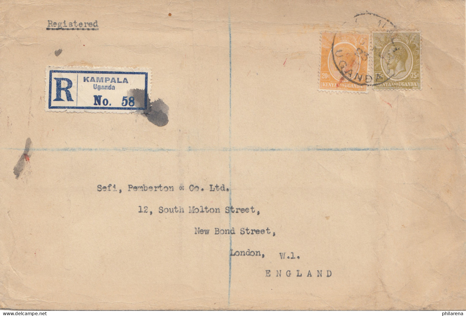 Uganda 1923: Registered Kampala To London - Uganda (1962-...)