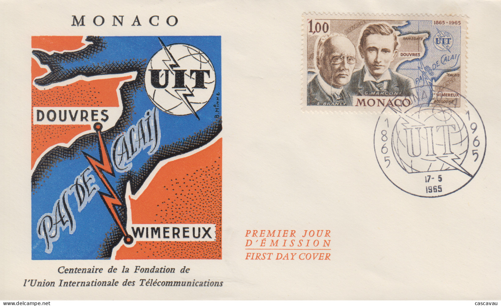 Enveloppe  FDC  1er  Jour   MONACO    MARCONI  -  BRANLY     Centenaire  Fondation  De  L' U.I.T    1965 - FDC