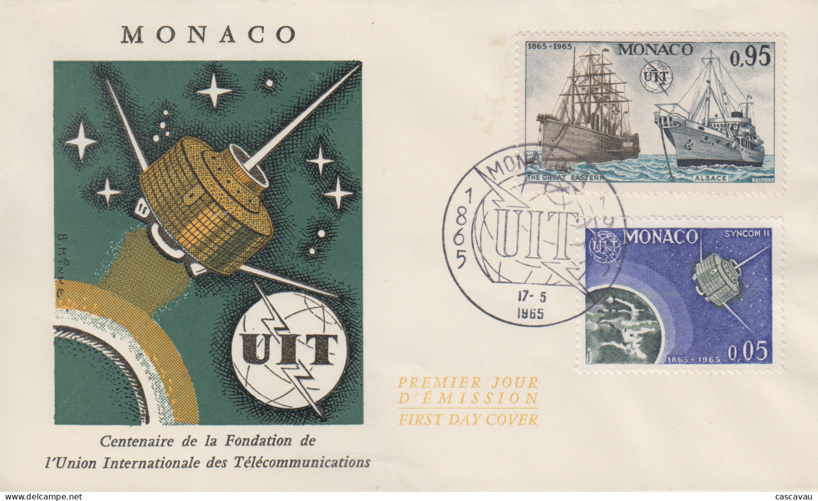 Enveloppe  FDC  1er  Jour   MONACO    Centenaire  Fondation  De  L' U.I.T    1965 - FDC