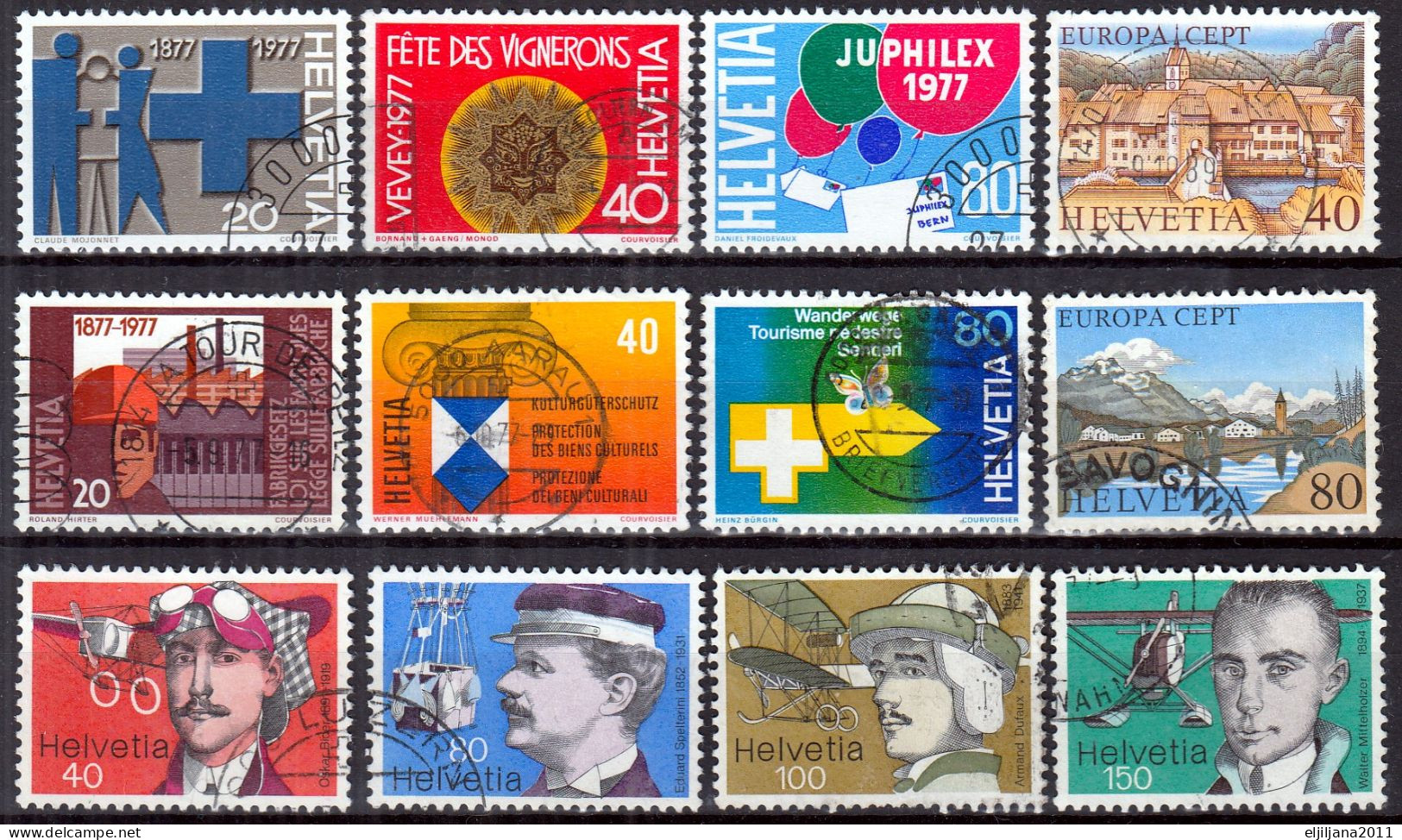 Switzerland / Helvetia / Schweiz / Suisse 1977 ⁕ Collection / Lot Of 12 Used Stamps - Oblitérés