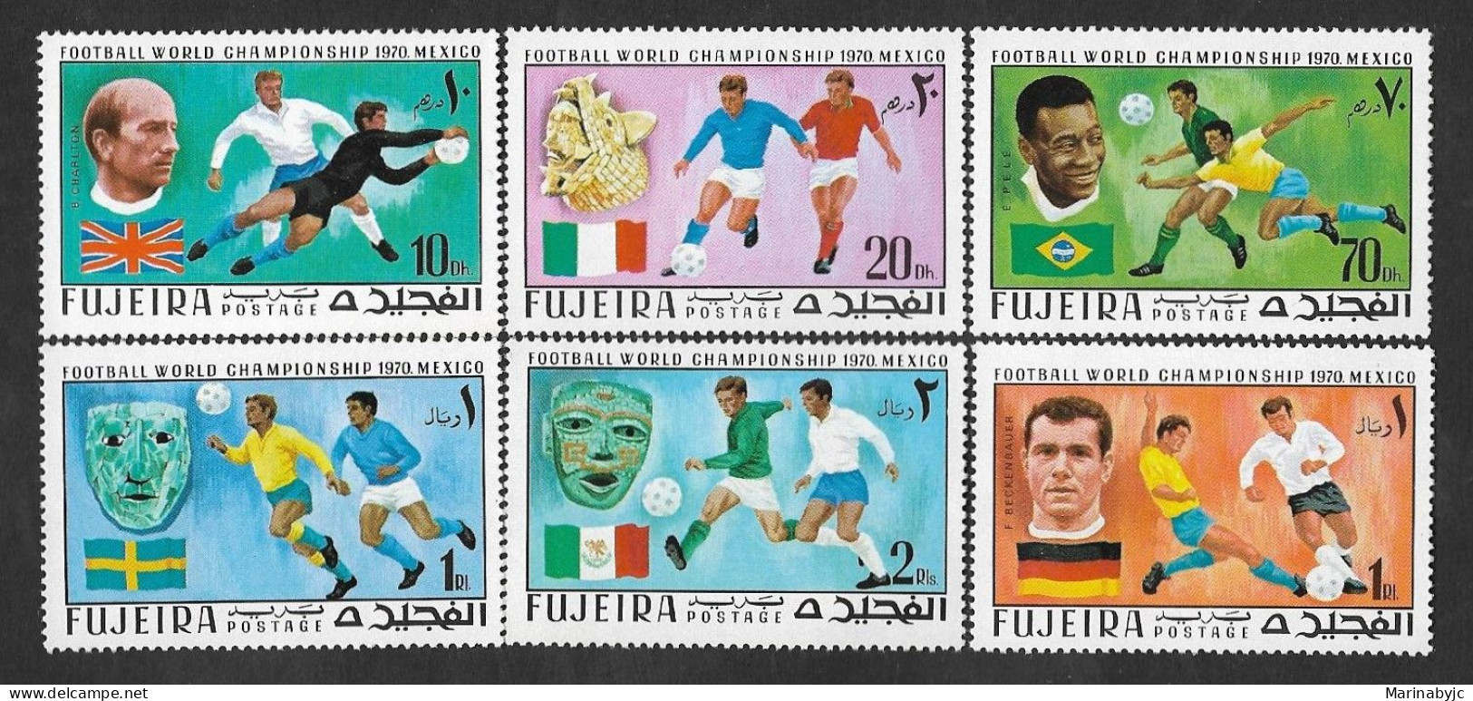 SD)1970 FUJEIRA COMPLETE FOOTBALL SERIES, WORLD FOOTBALL CHAMPIONSHIP MEXICO '70, 6 STAMPS MNH - Fudschaira