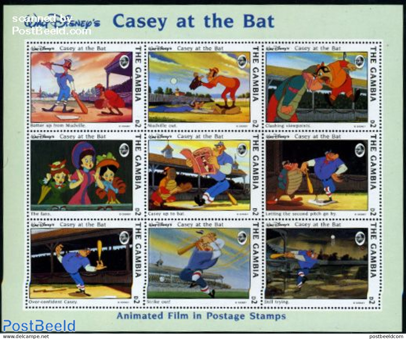 Gambia 1993 Casey At The Bat 9v M/s, Mint NH, Sport - Baseball - Art - Disney - Base-Ball