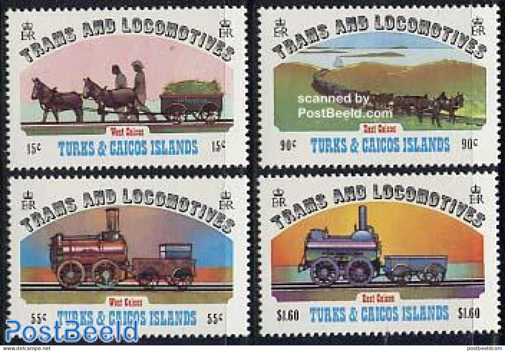 Turks And Caicos Islands 1983 Locomotives 4v, Mint NH, Nature - Transport - Horses - Railways - Trains