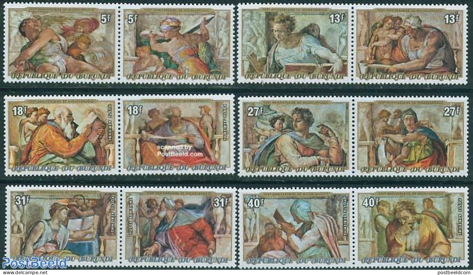 Burundi 1975 Christmas 6x2v [:], Mint NH, Religion - Christmas - Religion - Art - Michelangelo - Paintings - Weihnachten