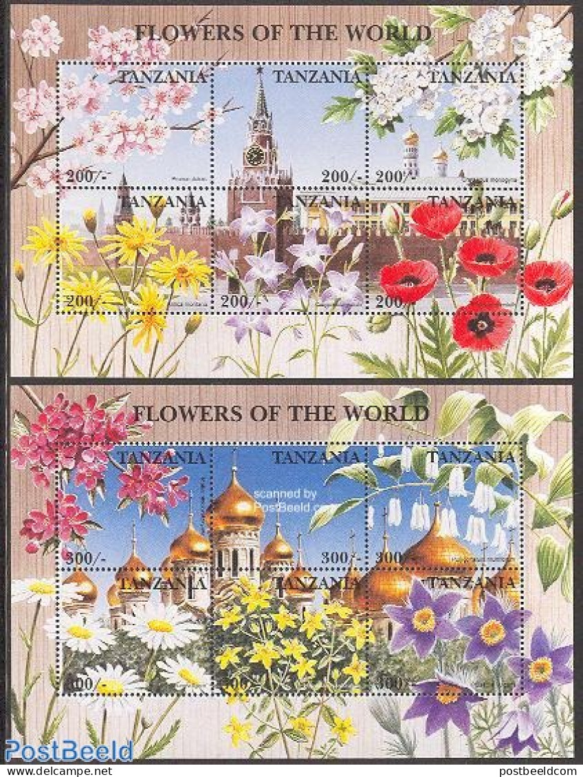 Tanzania 1997 Russian Flowers 2x6v M/s, Mint NH, Nature - Flowers & Plants - Tanzania (1964-...)