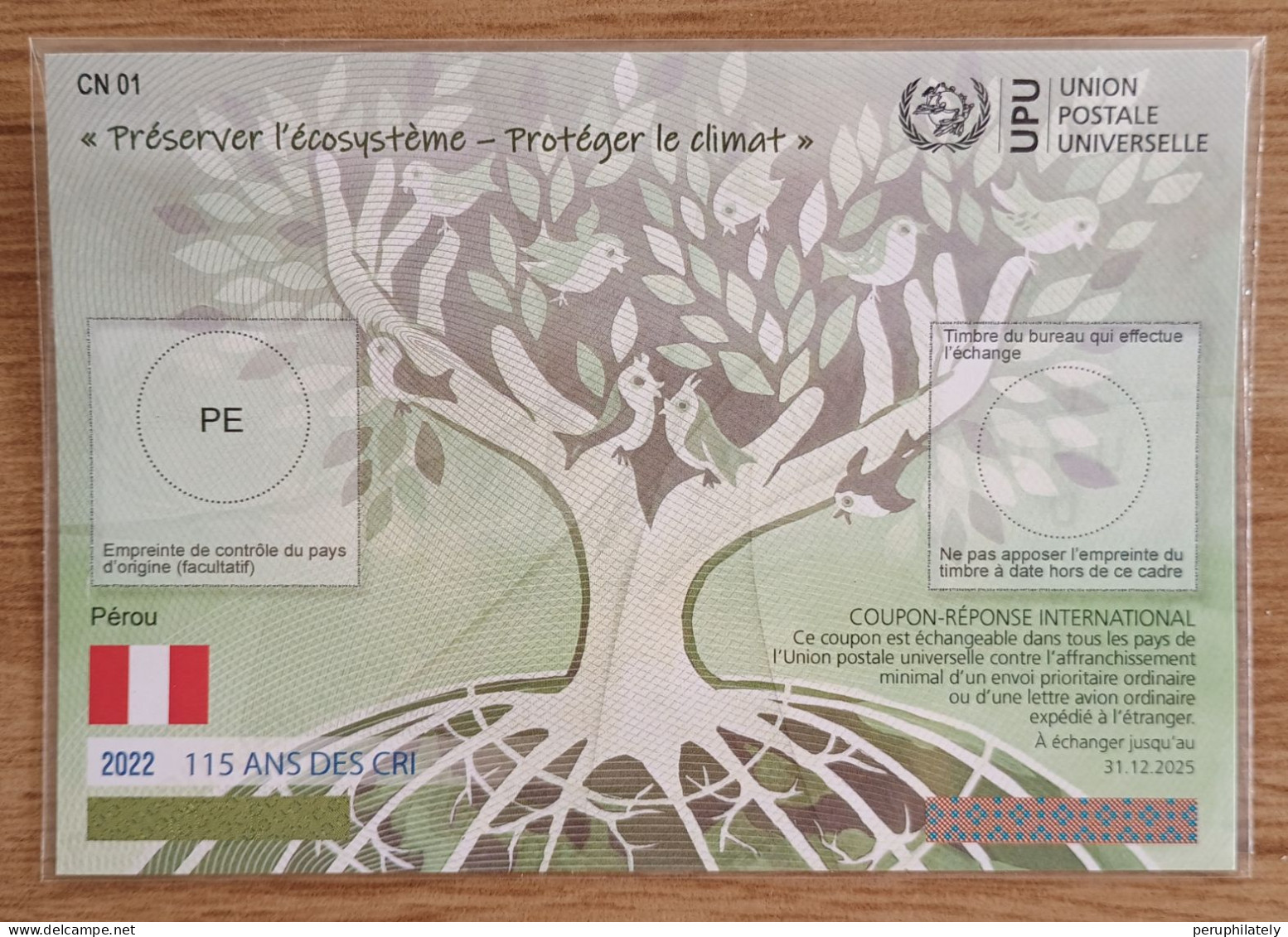 Peru 2022 IRC International Reply Coupon Mint Protect Climate , 115 ANS DES CRI - Pérou