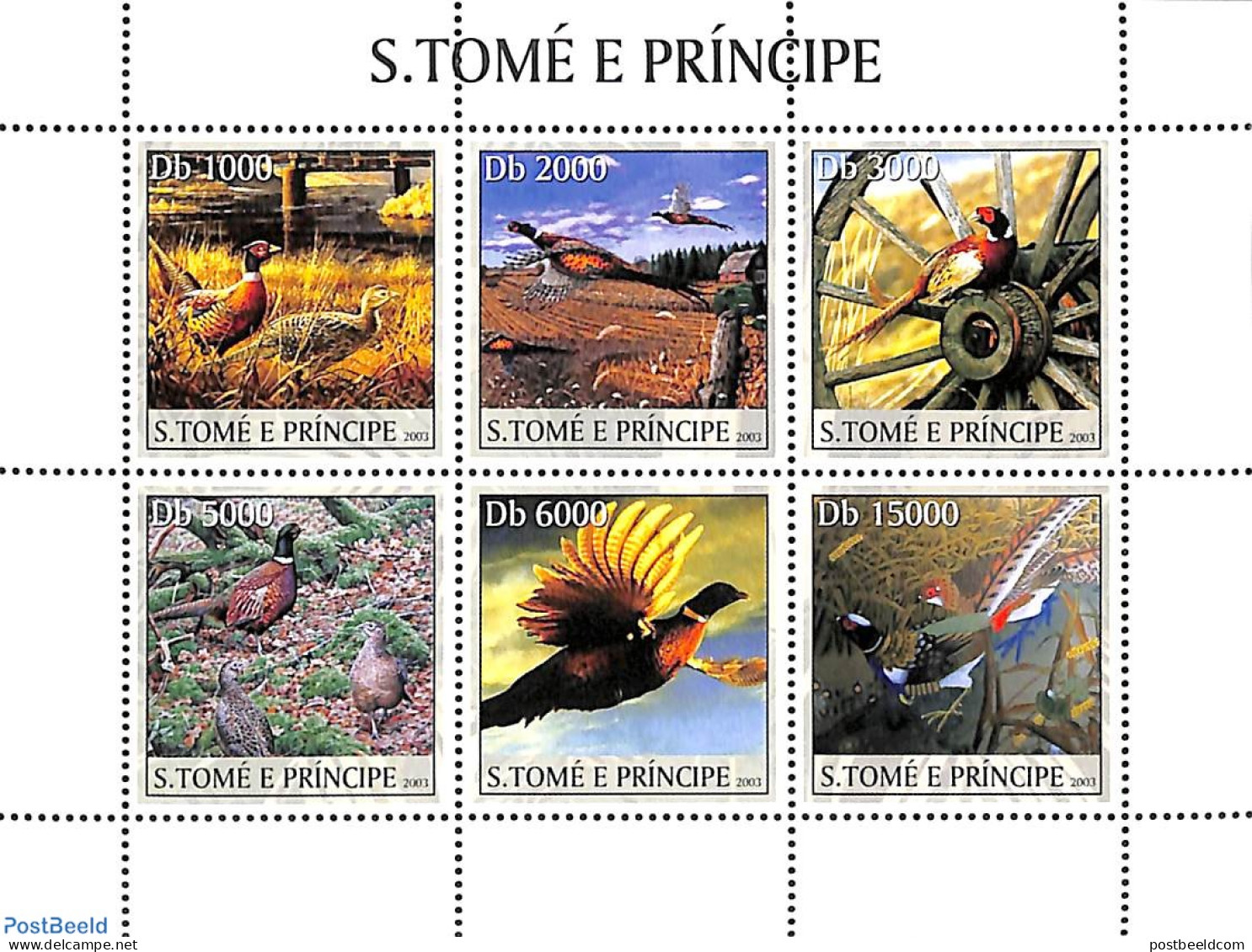 Sao Tome/Principe 2003 Pheassants 6v M/s, Mint NH, Nature - Birds - Poultry - Sao Tome Et Principe
