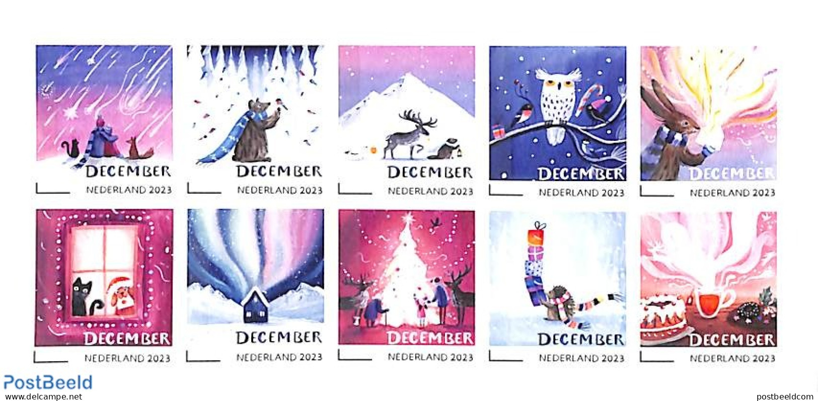Netherlands 2023 Christmas 10v S-a, Mint NH, Nature - Religion - Cats - Owls - Christmas - Unused Stamps