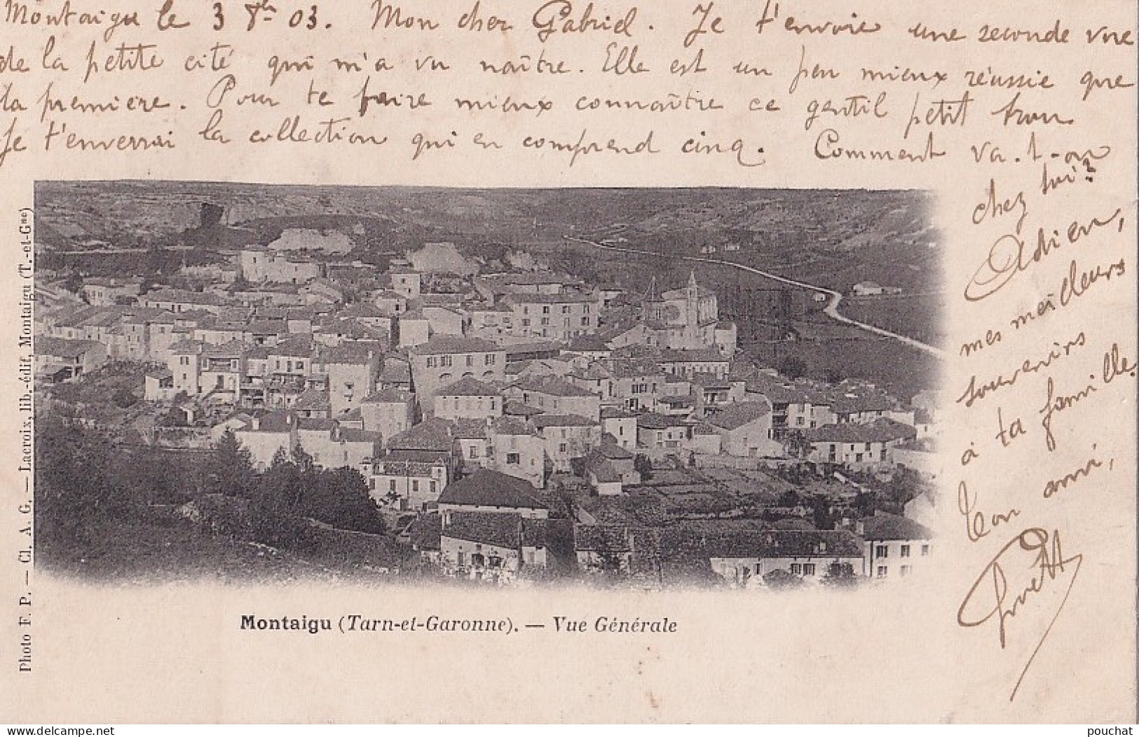 F5-82) MONTAIGU (TARN ET GARONNE) VUE GENERALE - ( 1903 - 2 SCANS ) - Montaigu De Quercy