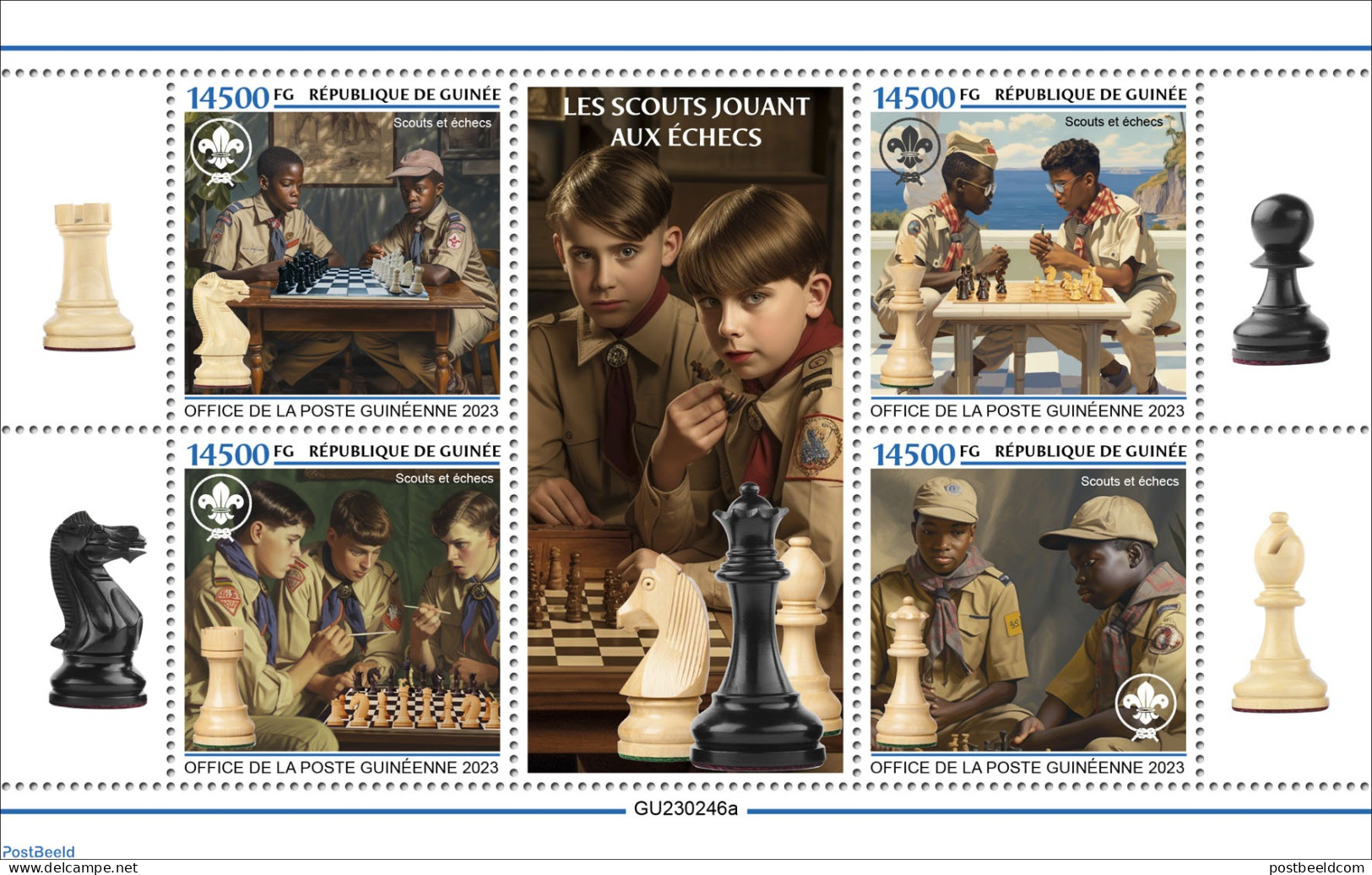 Guinea, Republic 2023 Scouts Playing Chess, Mint NH, Sport - Chess - Scouting - Schaken