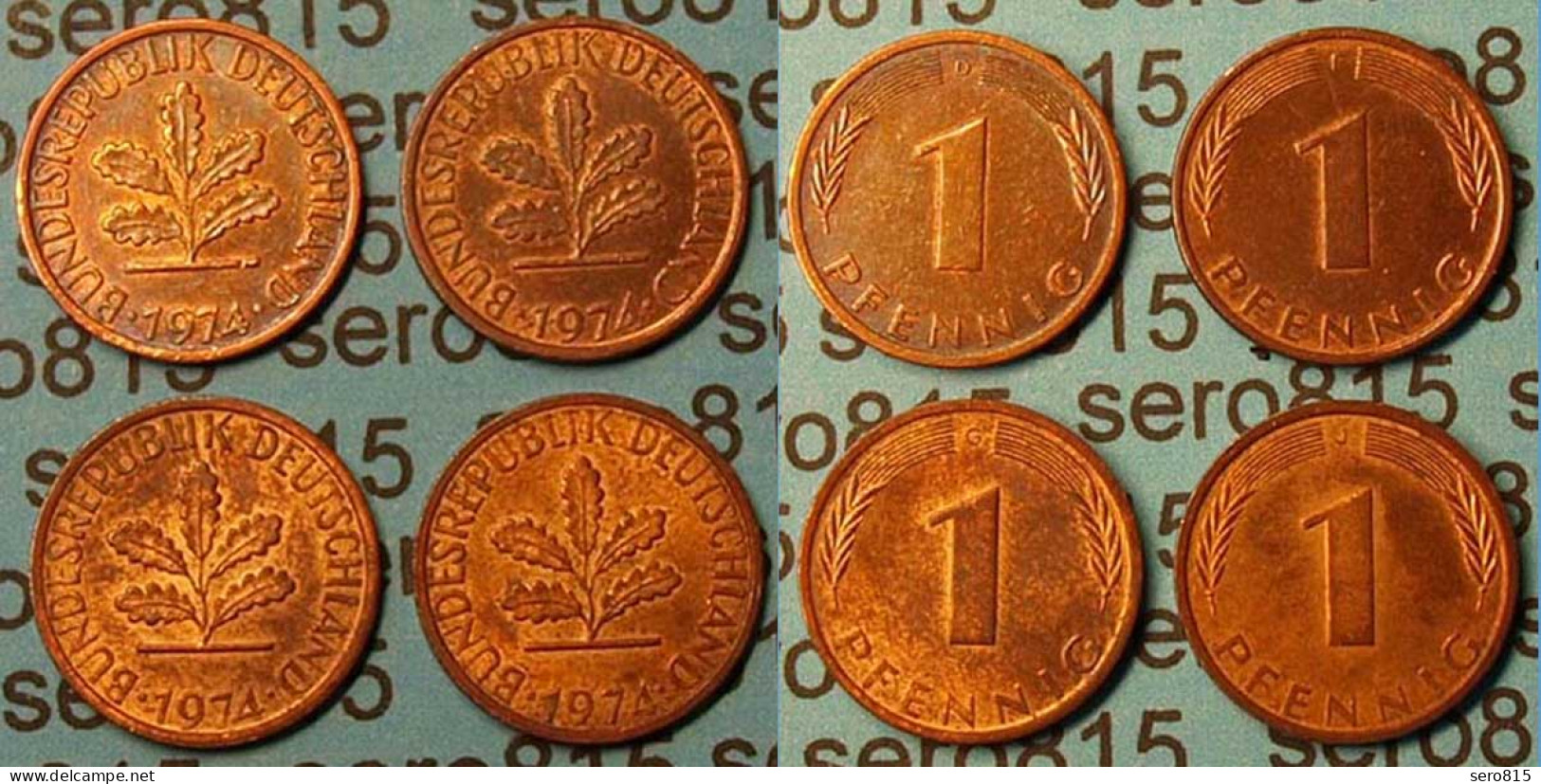 1 Pfennig Complete Set Year 1974 All Mintmarks (D,F,G,J) Jäger 380  (428 - Autres – Europe