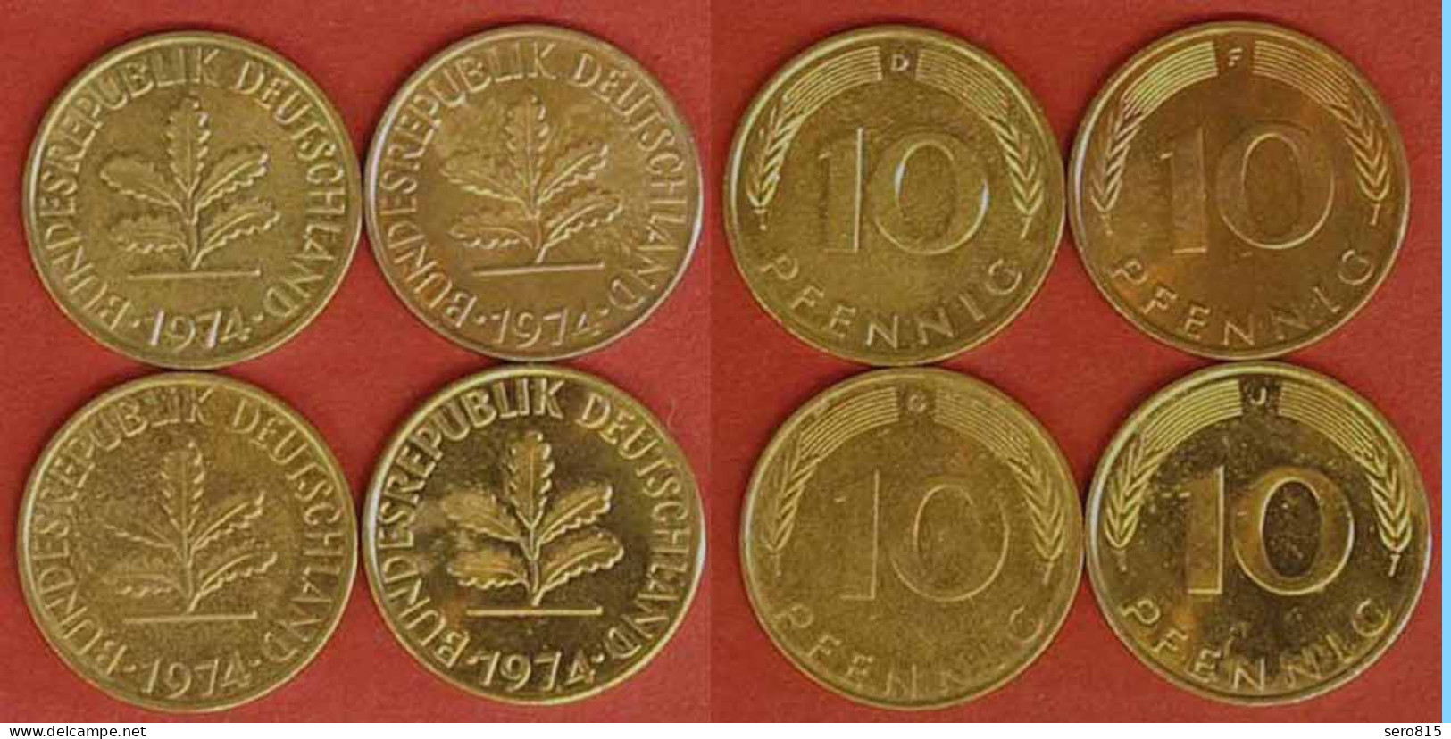 10 Pfennig Complete Set Year 1974 All Mintmarks (D,F,G,J) Jäger Nr. 383   (483 - Sonstige – Europa