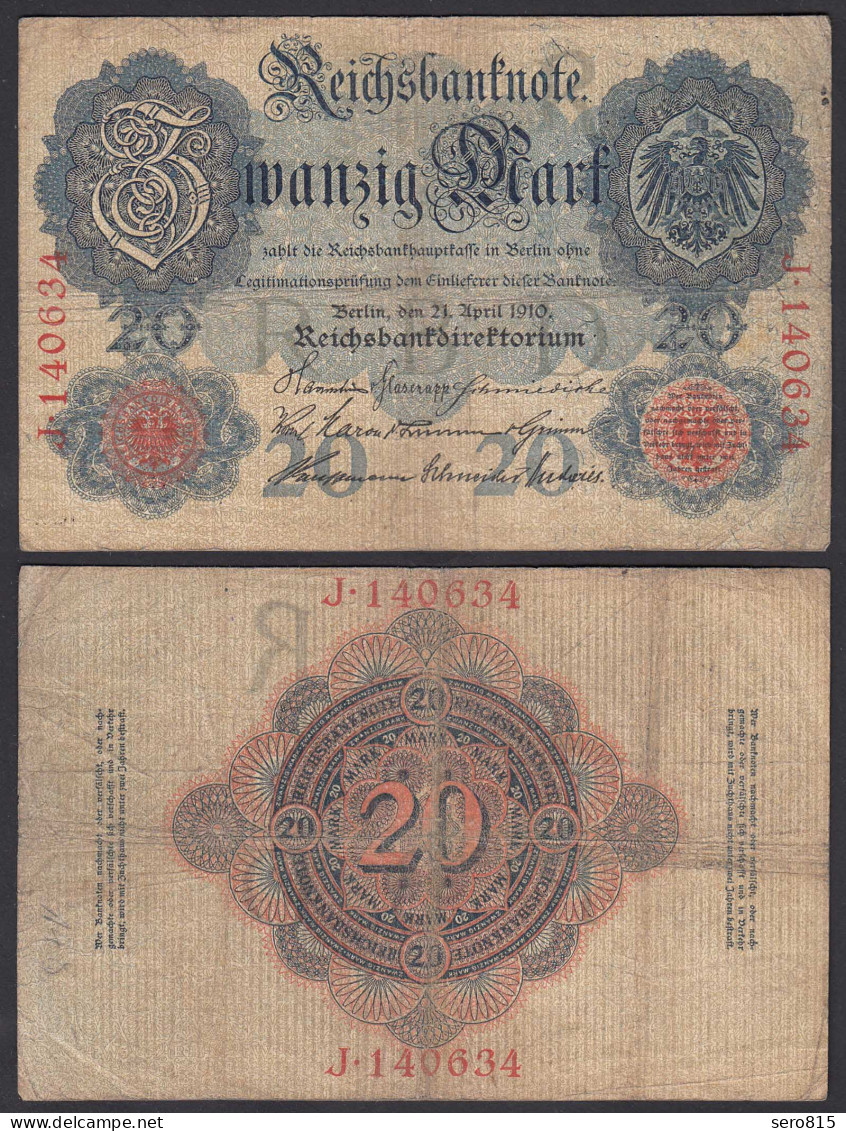 20 Mark 1910 Ro 40a Pick 40 F (4) Serie J UDR R 6-stellig      (28206 - Other & Unclassified