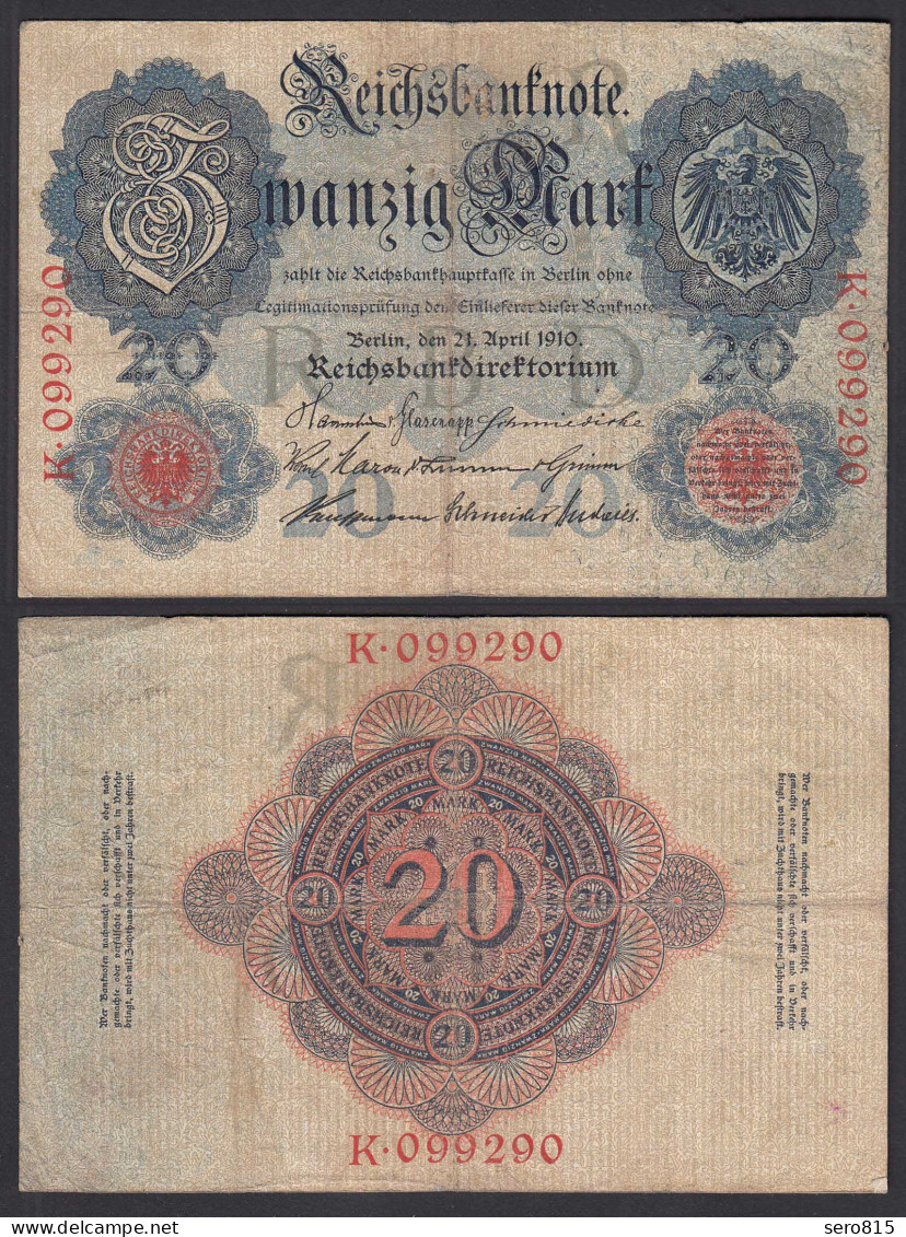 20 Mark 1910 Ro 40a Pick 40 F (4) Serie: K UDR: R 6-stellig      (29012 - Other & Unclassified