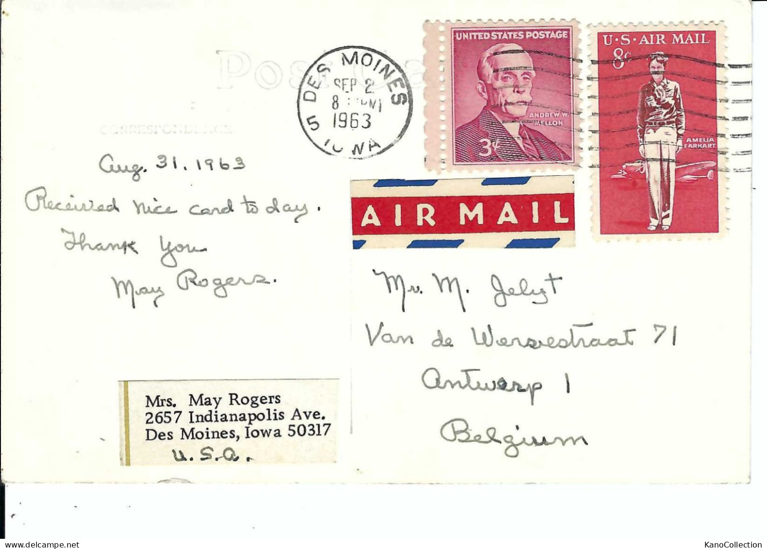 Webster City, Iowa, The Old Bell Tower, Briefmarke Amalia Earhart. Gelaufen 1963 - Otros & Sin Clasificación