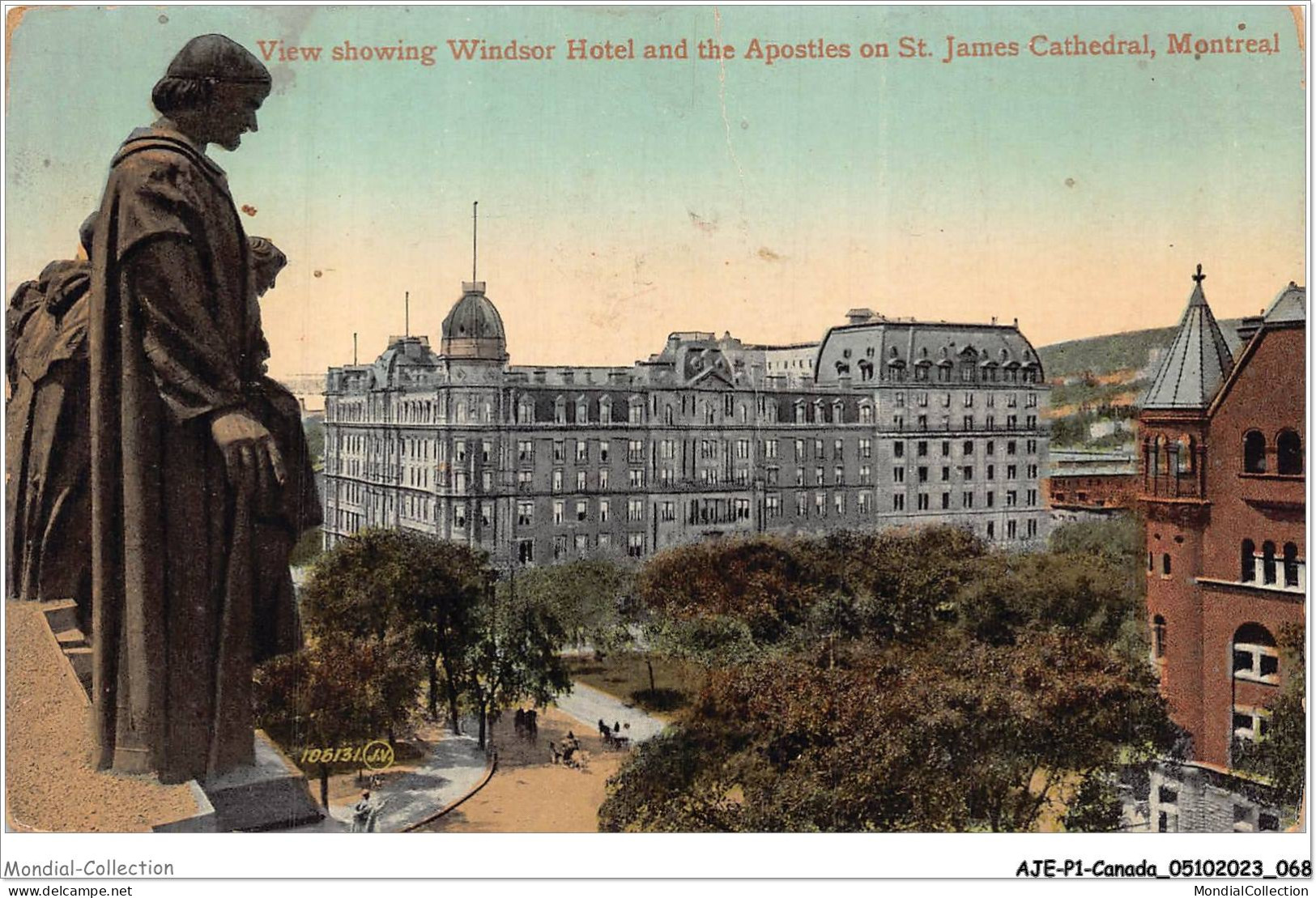 AJEP1-CANADA-0035 - MONTREAL - View Showing Windsor Hotel And The Apostles On St-james Cathedral - Montreal