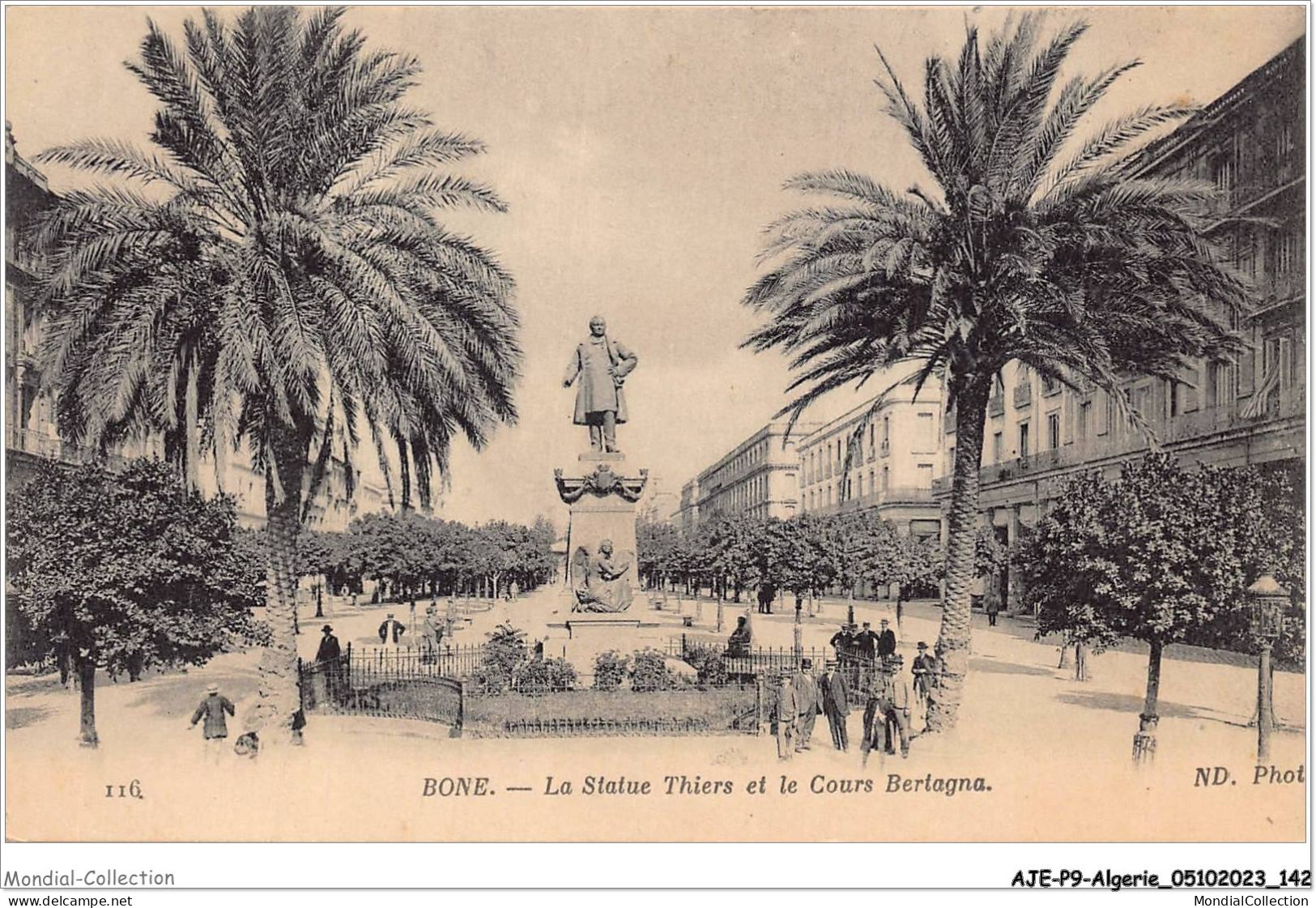 AJEP9-ALGERIE-0884 - BONE - La Statue Thiers Et Le Cours Bertagna - Annaba (Bône)