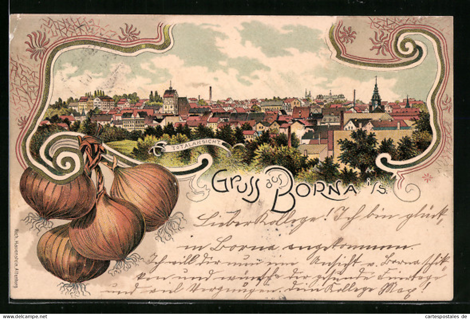Lithographie Borna I. S., Totalansicht Aus Der Vogelschau  - Borna
