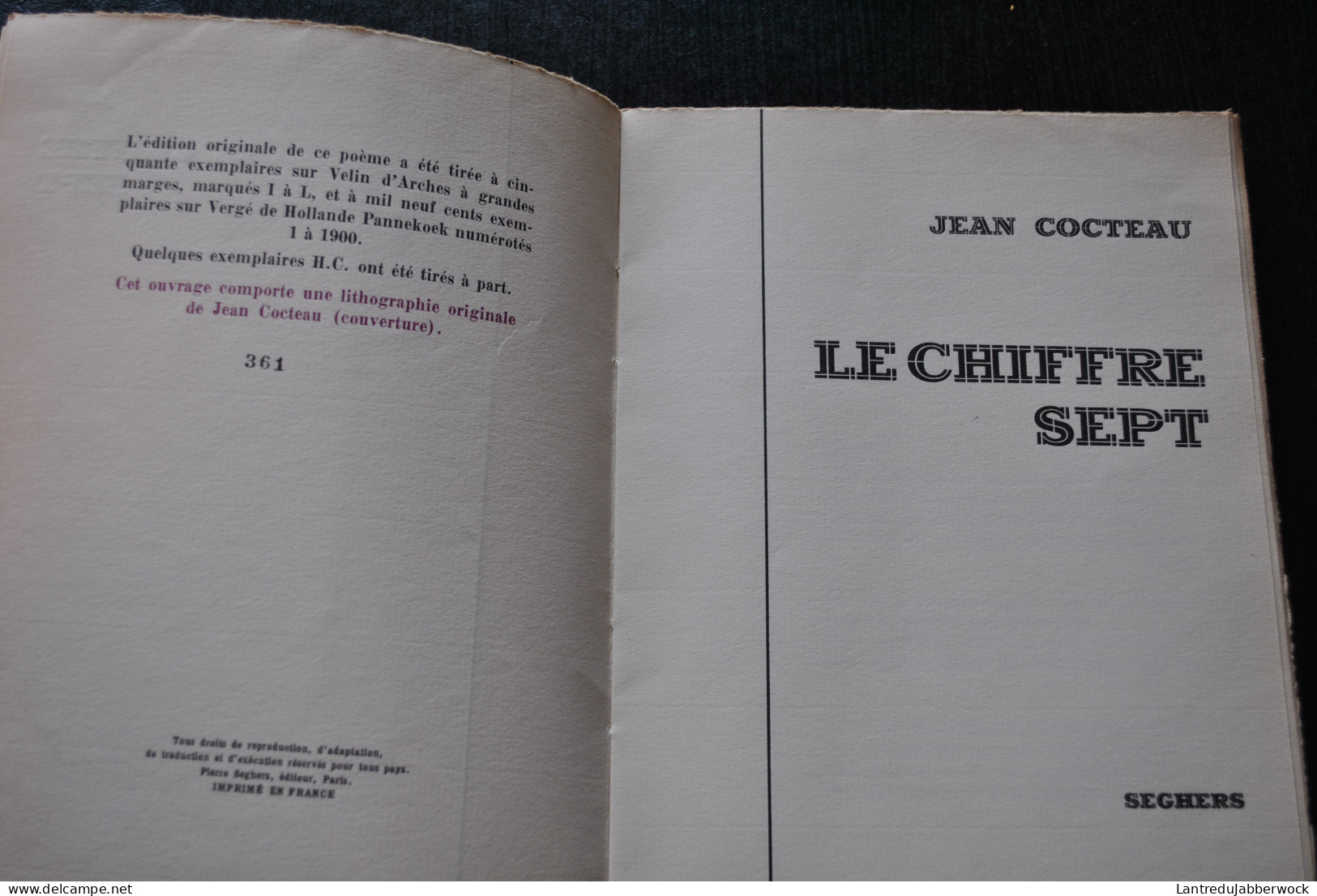 Jean COCTEAU LE CHIFFRE SEPT Chez Seghers 1952 Tirage Limité Litho Originale RARE EO édition En Bon état Lithographie - French Authors