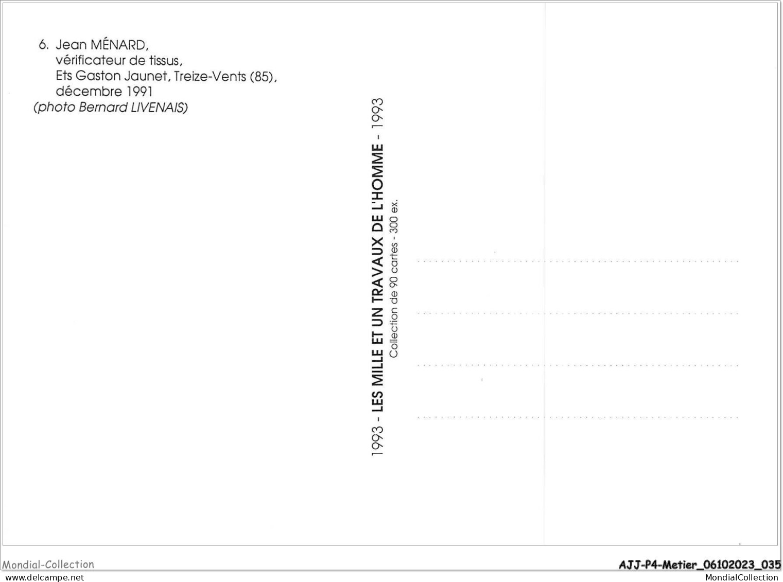 AJJP4-0321 - METIER - JEAN MENARD - VERIFICATEUR DE TISSUS - ETS GASTON JAUNET - TREIZE-VENTS  - Industrie