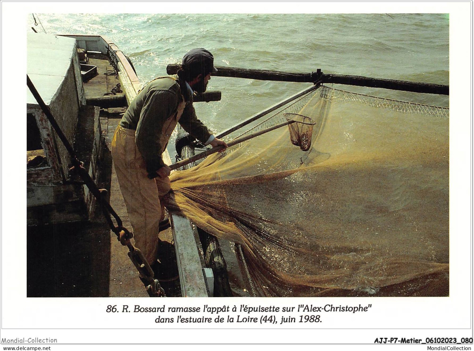 AJJP7-0648 - METIER - R BOSSARD RAMSSE L'APPAT A L'EPUISETTE SUR L'ALEX-CHRISTOPHE DANS L'ESTUAIRE DE LA LOIRE  - Pêche