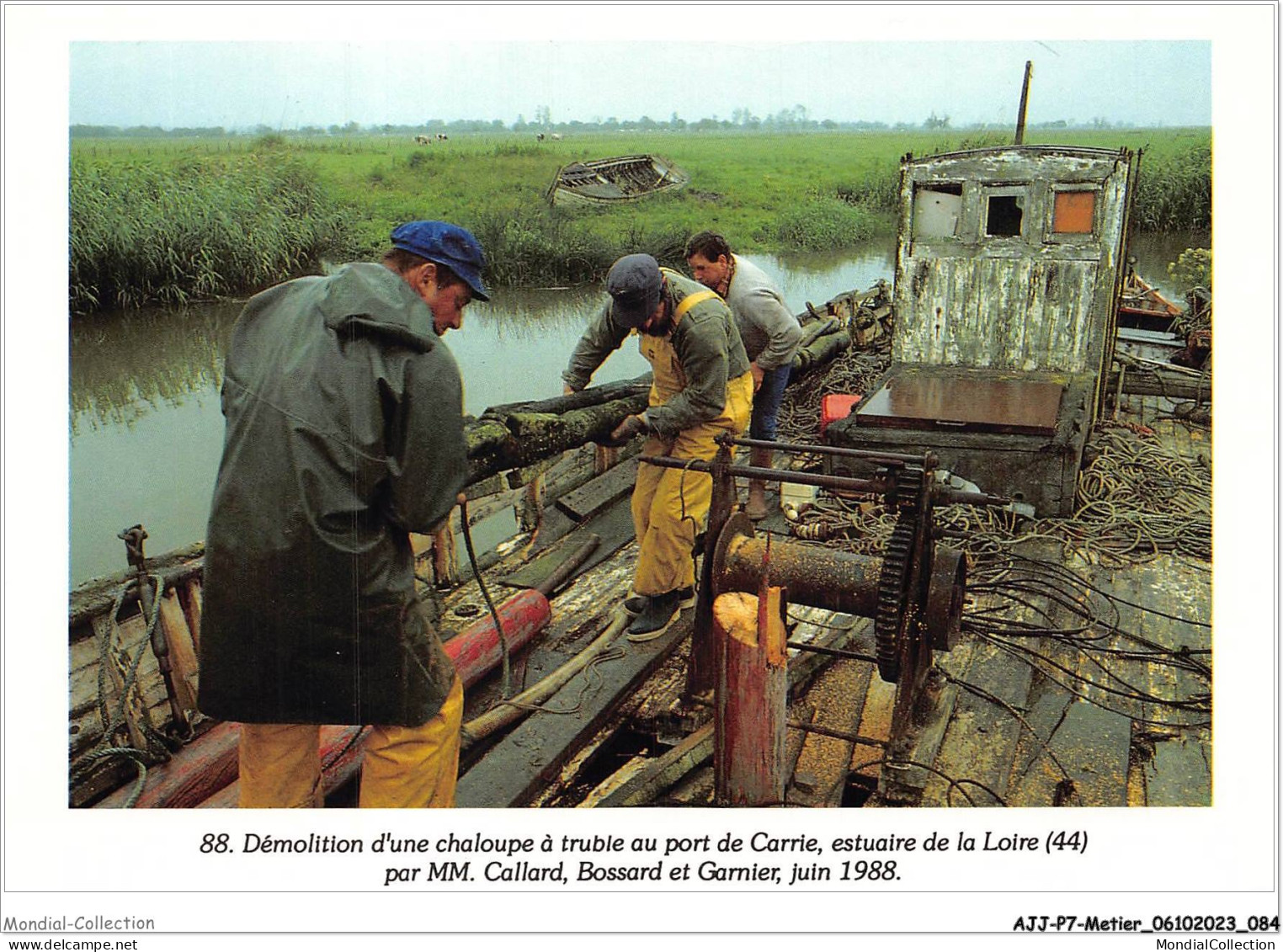 AJJP7-0650 - METIER - DEMOLITION D'UNE CHALOUPE A TRUBLE AU PORT DE CARRIE - ESTUAIRE DE LA LOIRE PAR MM CALLARD  - Pêche