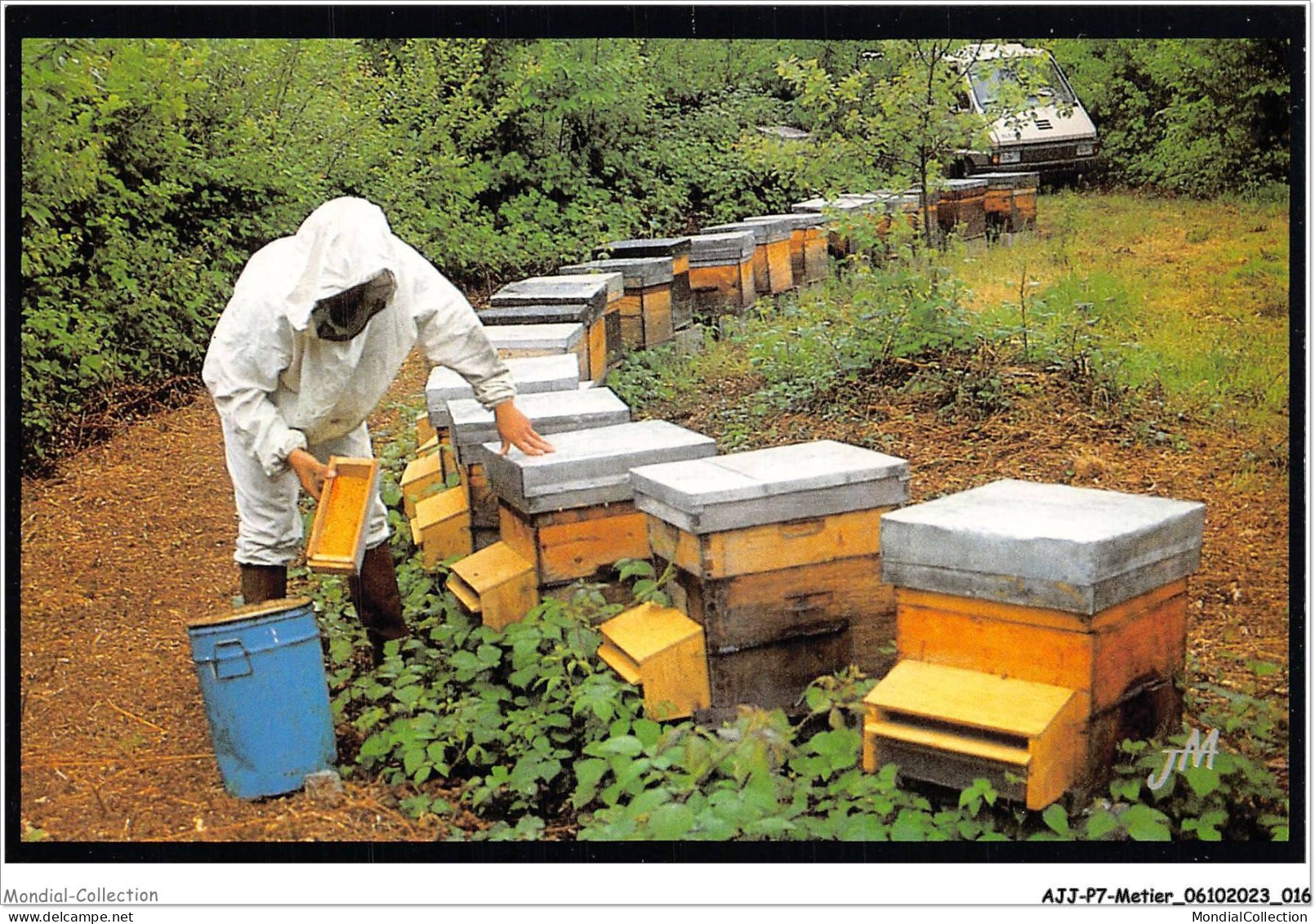 AJJP7-0616 - METIER - RECOLTE DU POLLEN - LES TRAPPES A POLLEN SE TROUVENT SOUS LA RUCHE OU DEVANT LA RUCHE  - Landbouwers