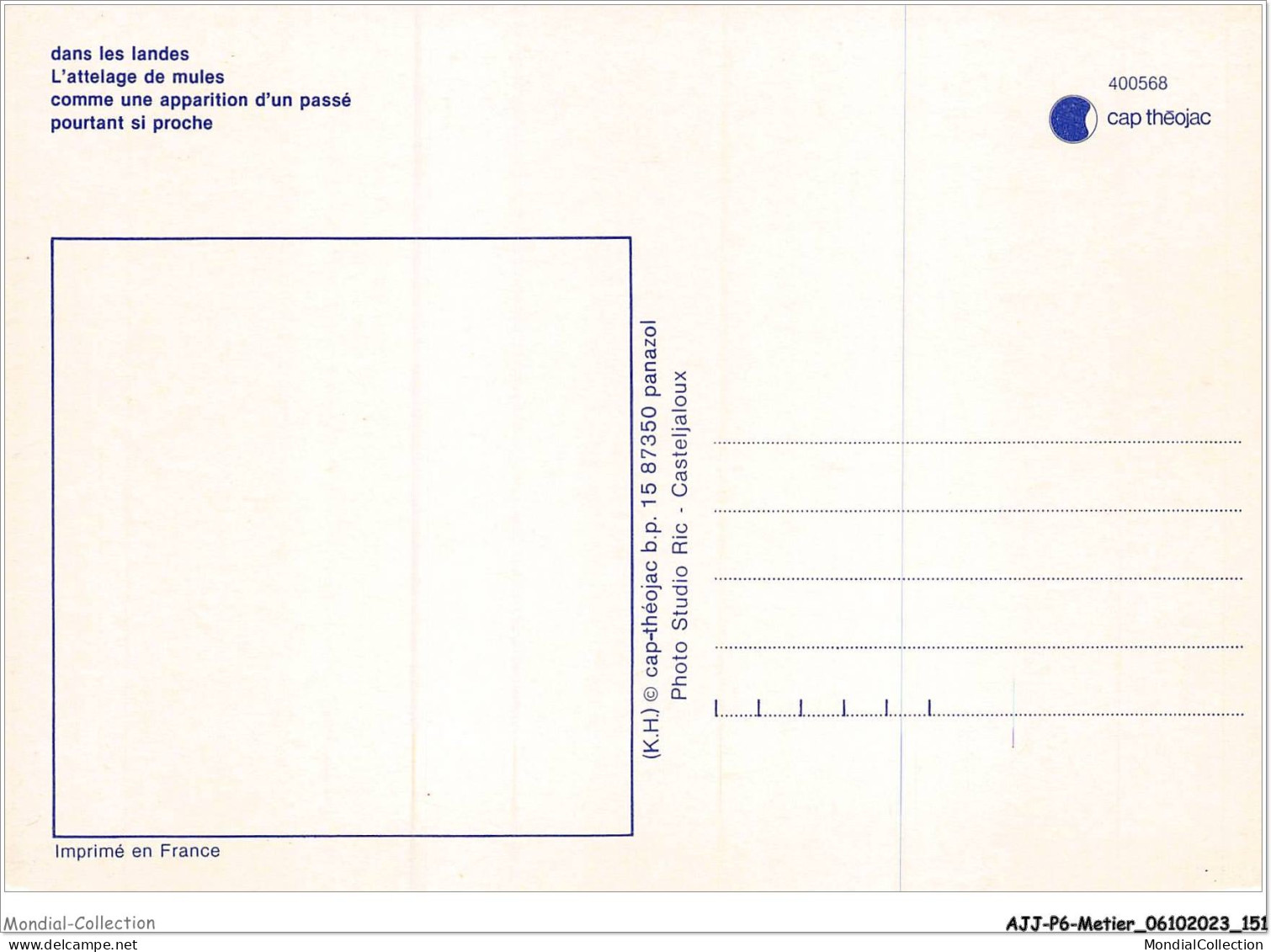 AJJP6-0582 - METIER - DANS LES LANDES - L'ATTELAGE DE MULES  - Paysans