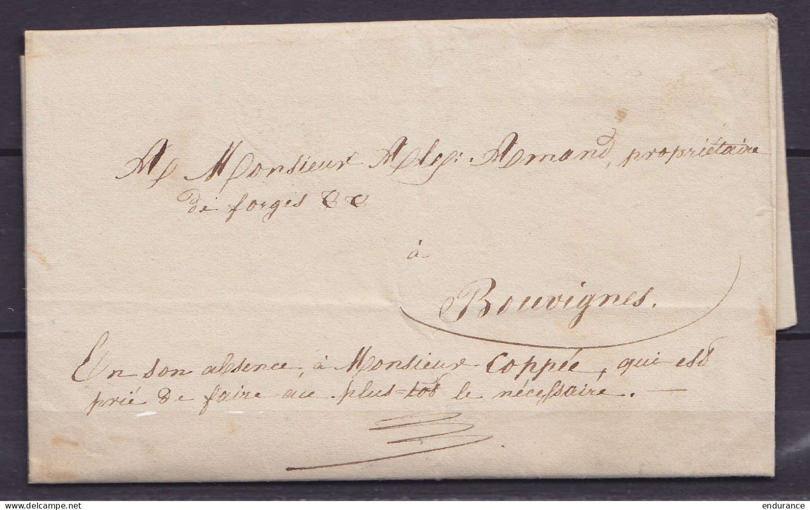 L. Datée 6 Septembre 1836 De BARVAUX Par Porteur Pour Forges De BOUVIGNES - Man. "En Son Absence à Monsieur Coppée, Qui  - 1830-1849 (Belgique Indépendante)