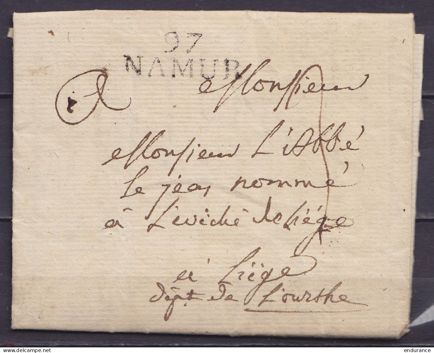 L. Datée 14 Septembre 1813 De NAMUR Pour Evéché De LIEGE Dept De L'Ourthe - Griffe "97 / NAMUR" - Port "3" - 1794-1814 (Periodo Francese)