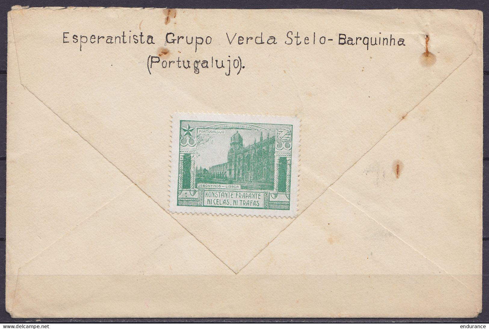 Portugal - L. Affr. 160cts Càd BARQUINHA /? JAN 1952 Pour CARDIFF - 2 Vignettes + Adresse Expéditeur ESPERANTO - Briefe U. Dokumente