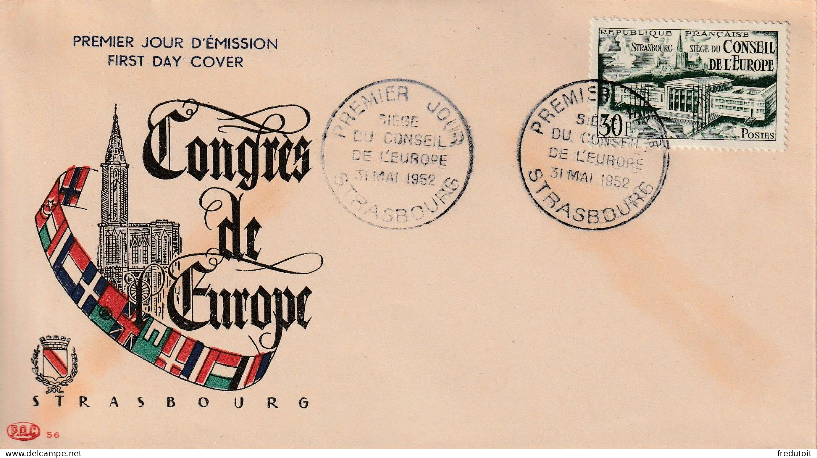 FDC - 1952 - Conseil De L'Europe - 1950-1959