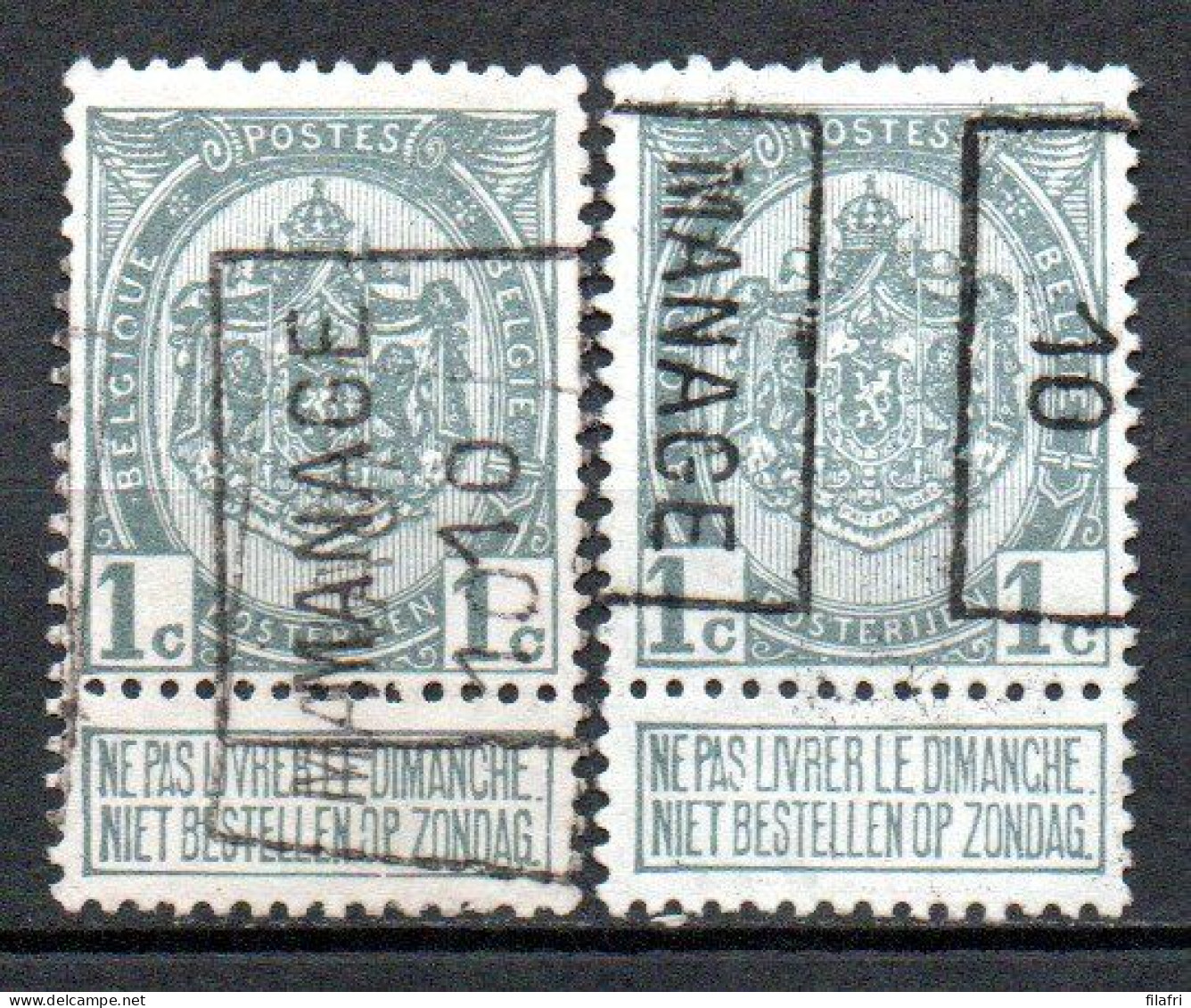 1464 Voorafstempeling Op Nr 81 - MANAGE 10 - Positie A & B (dubbeldruk) - Rollenmarken 1910-19