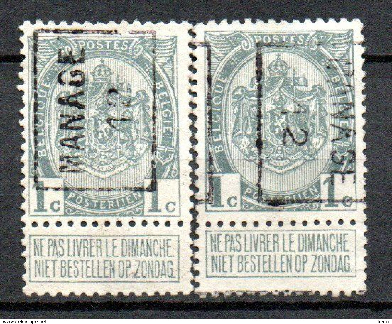 1850 Voorafstempeling Op Nr 81 - MANAGE 12 - Positie A & B - Roller Precancels 1910-19