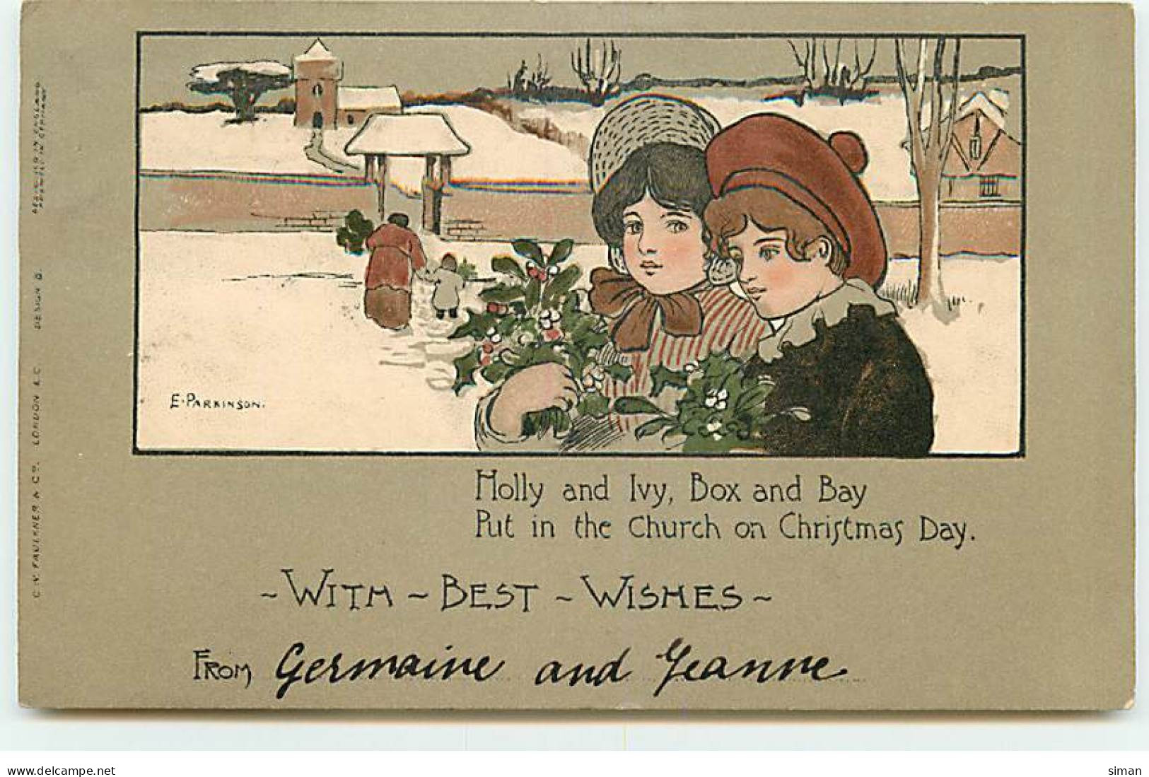 N°22651 - Illustrateur - E. Parkinson - Molly And Ivy, Box And Bay Put In The Church On Christmas Day .... - Parkinson, Ethel