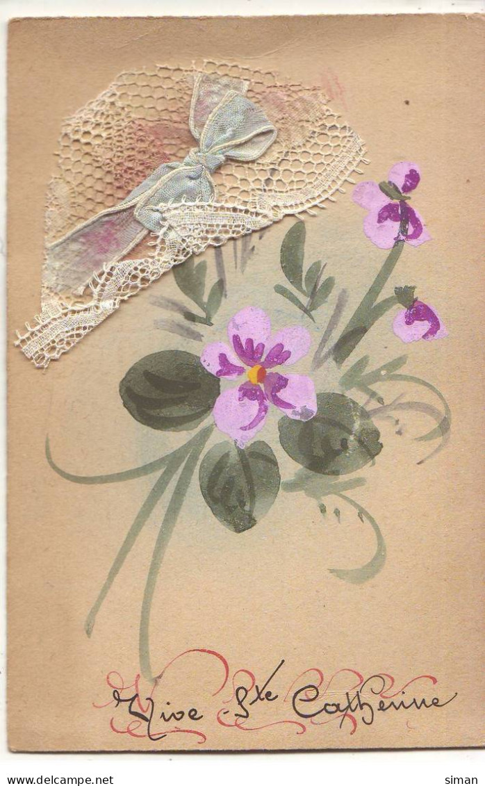 N°19252 - Vive Sainte-Catherine - Bonnet En Dentelle, Fleurs Peintes à La Main - Santa Caterina