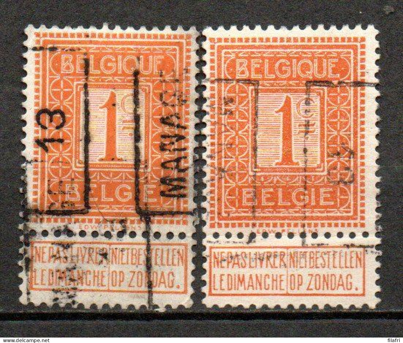 2162 Voorafstempeling Op Nr 108 - MANAGE 13 - Positie A & B - Rolstempels 1910-19